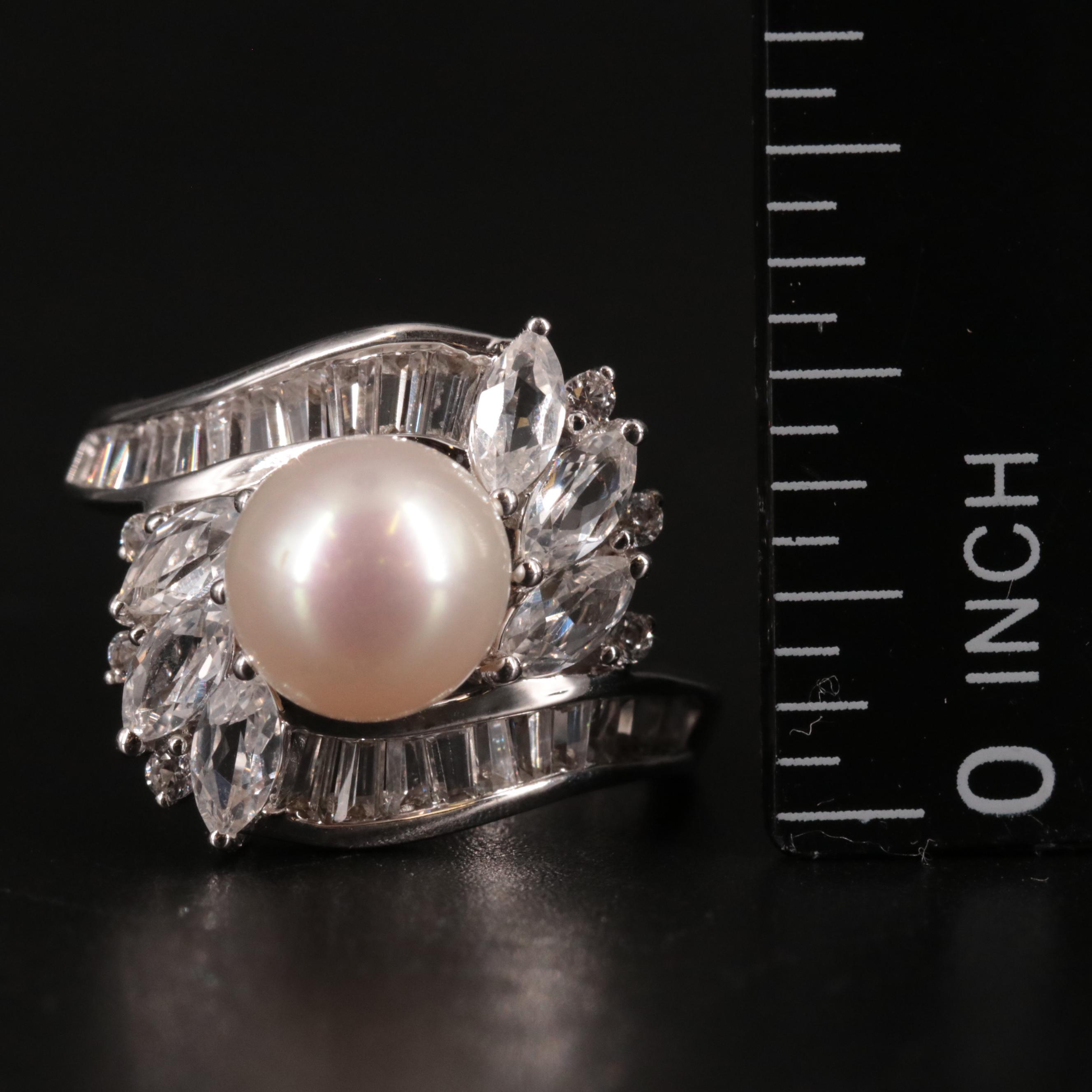Sterling Silver Pearl and Sapphire Ring