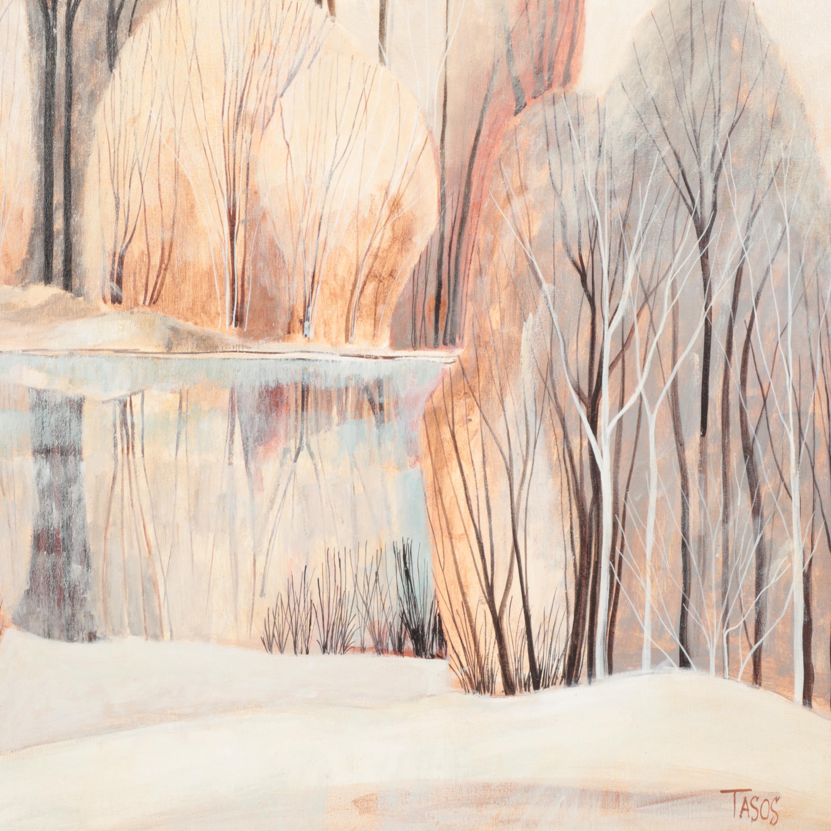 Tasos Stylized Wooded Landscape Acrylic Painting