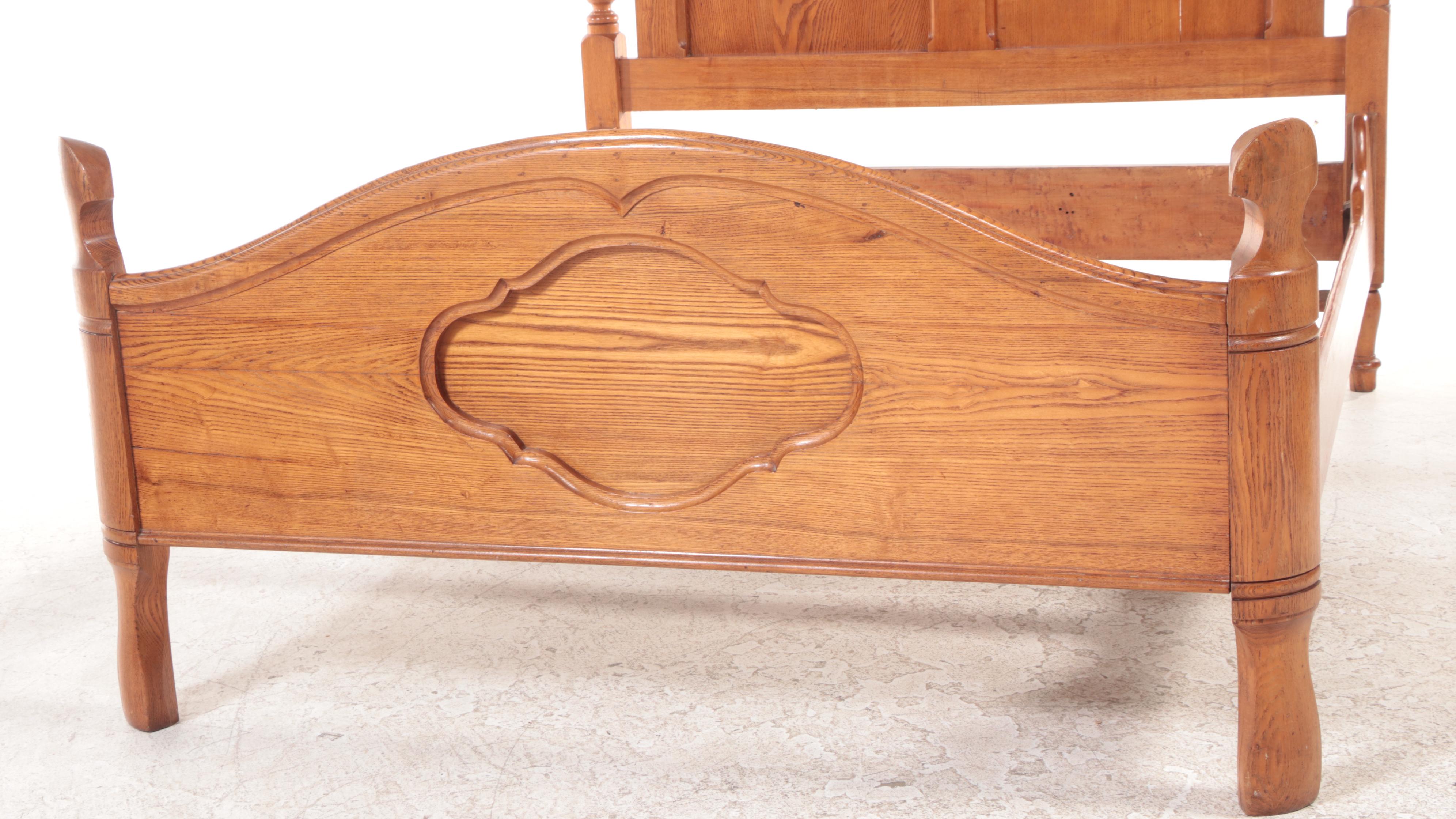 Victorian Oak Full Size Bed Frame, Late 19th Century