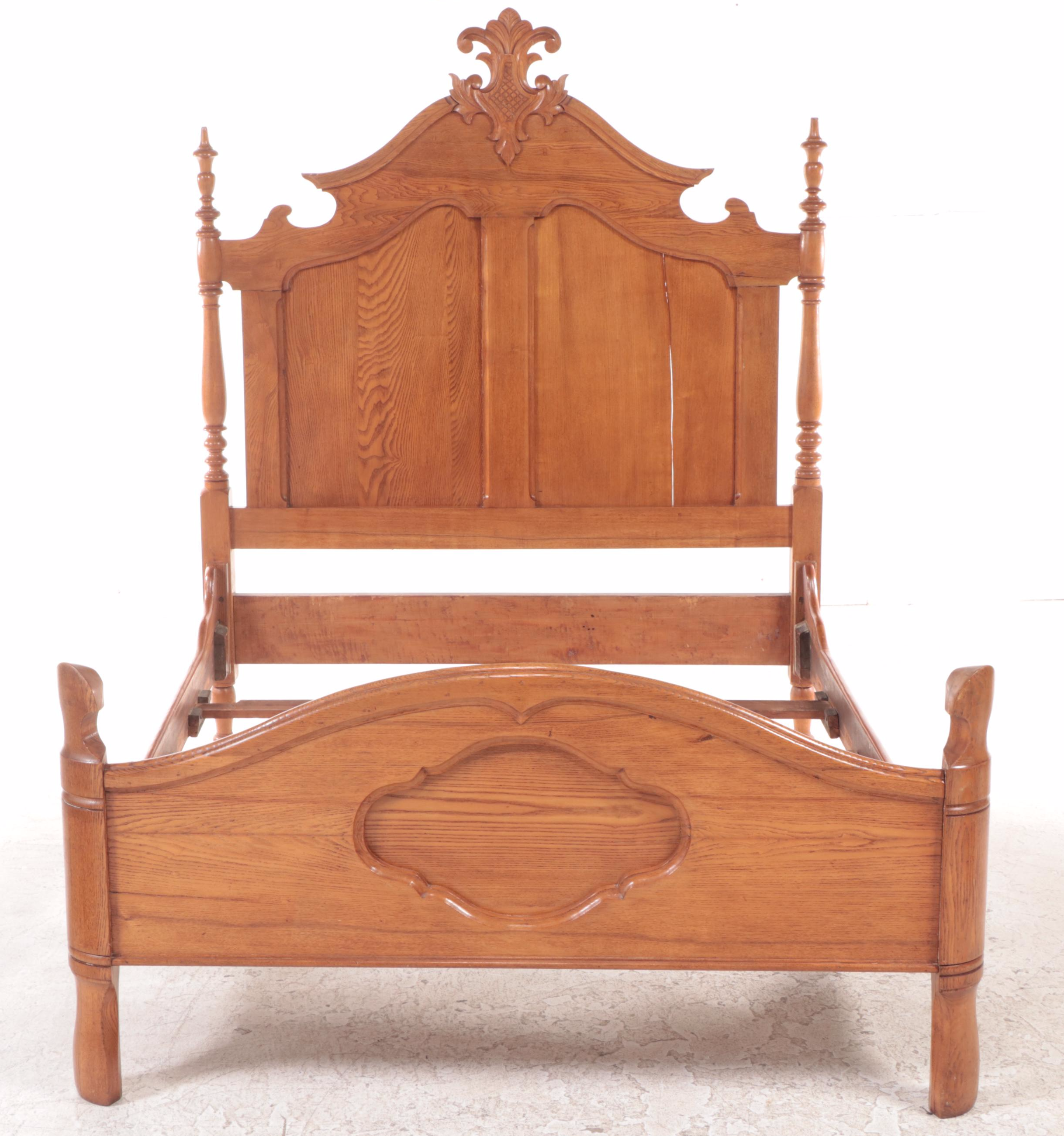 Victorian Oak Full Size Bed Frame, Late 19th Century