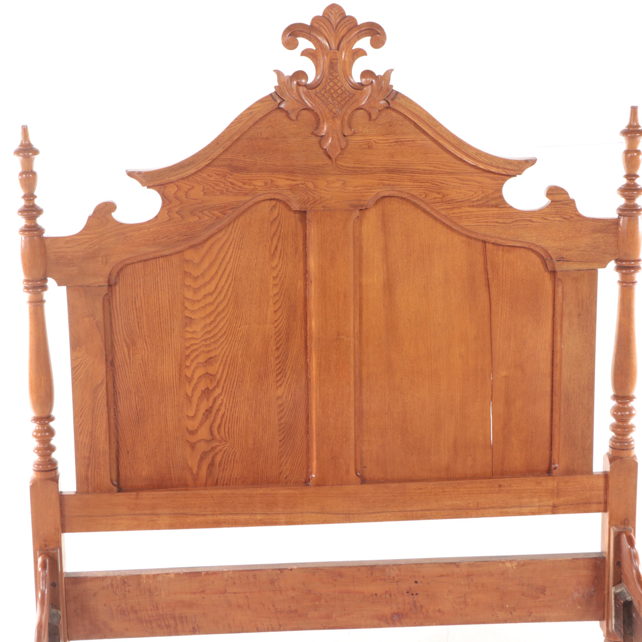Victorian Oak Full Size Bed Frame, Late 19th Century