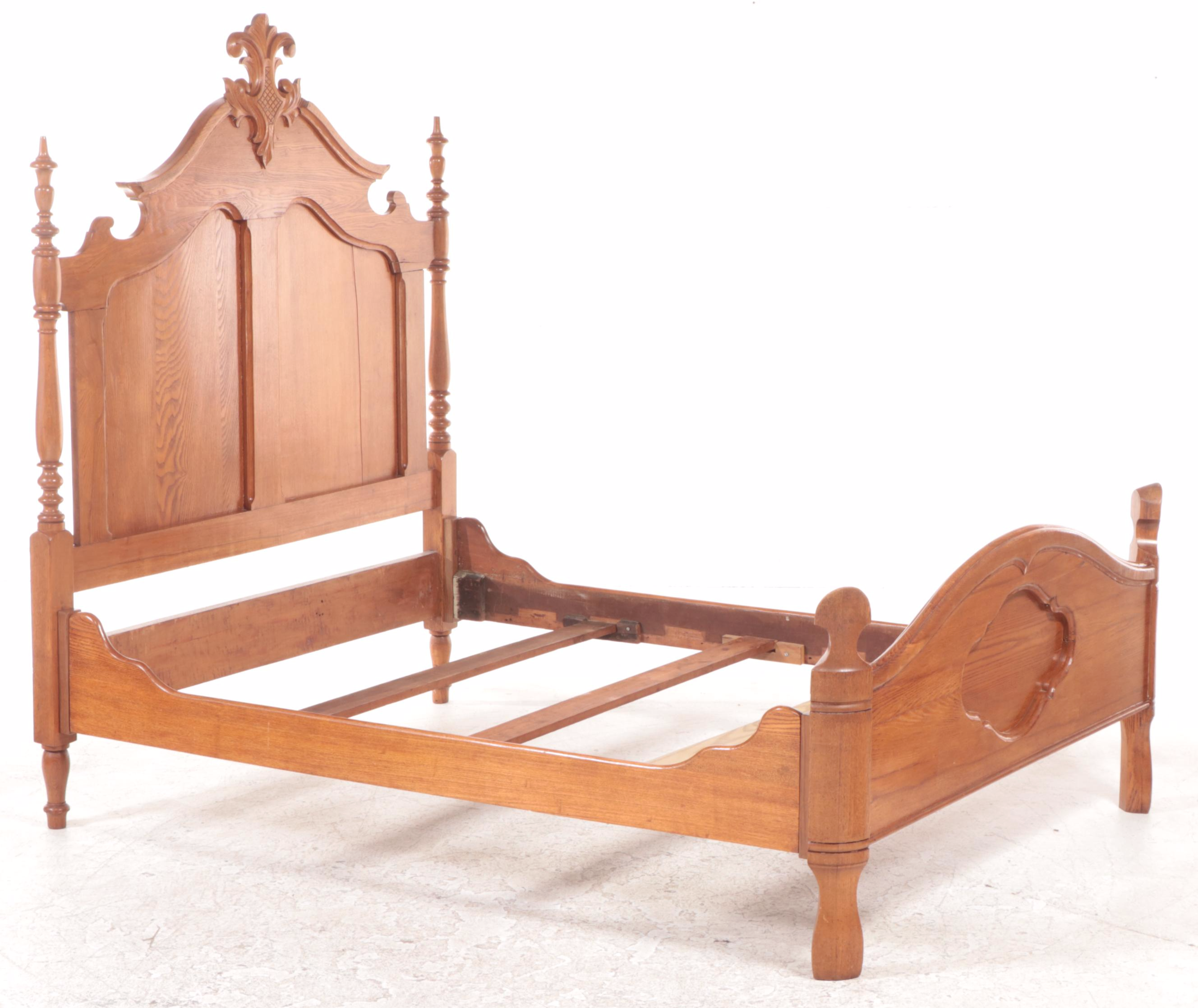 Victorian Oak Full Size Bed Frame, Late 19th Century