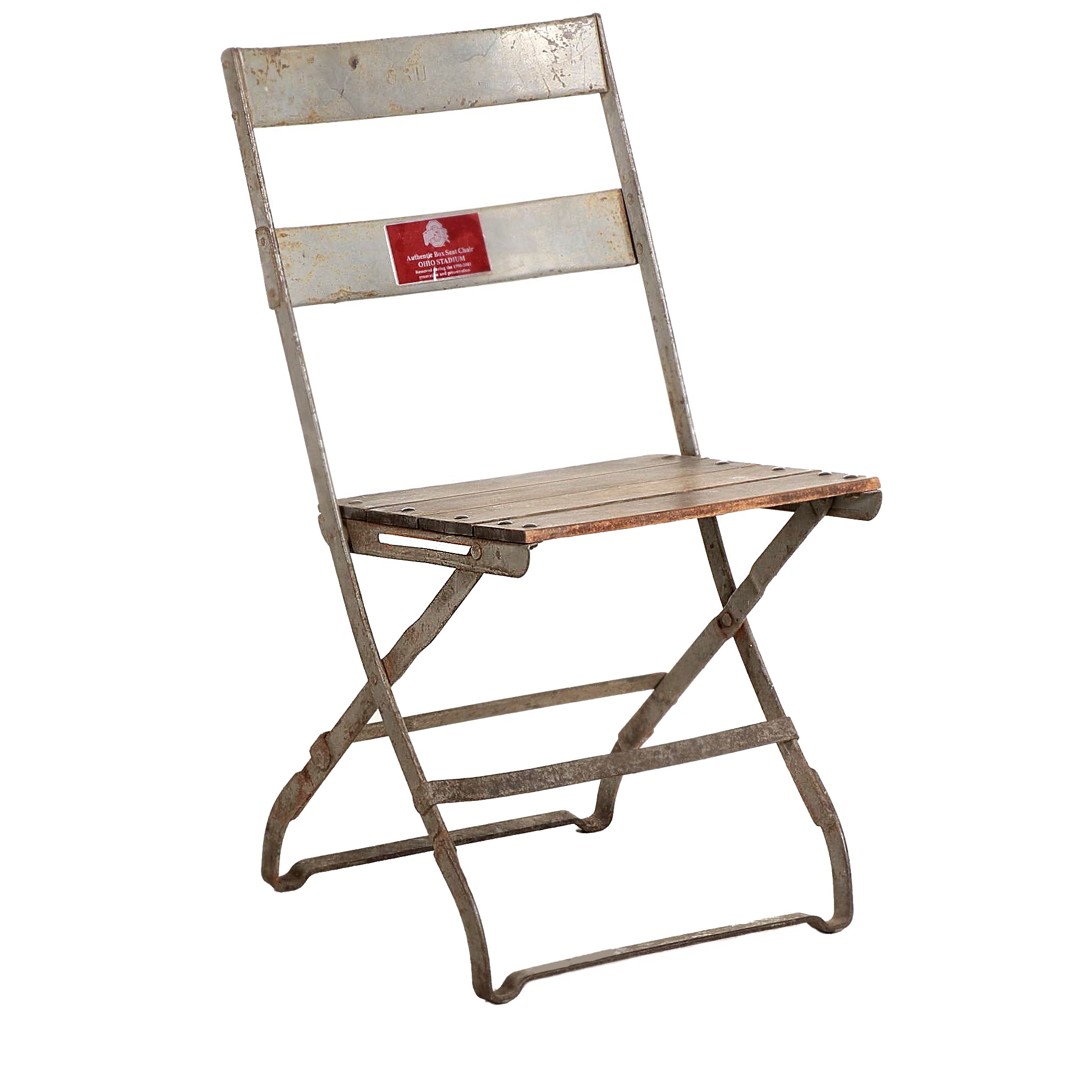 Ohio State University Folding Metal Box Seat Chair, Mid to Late 20th Century