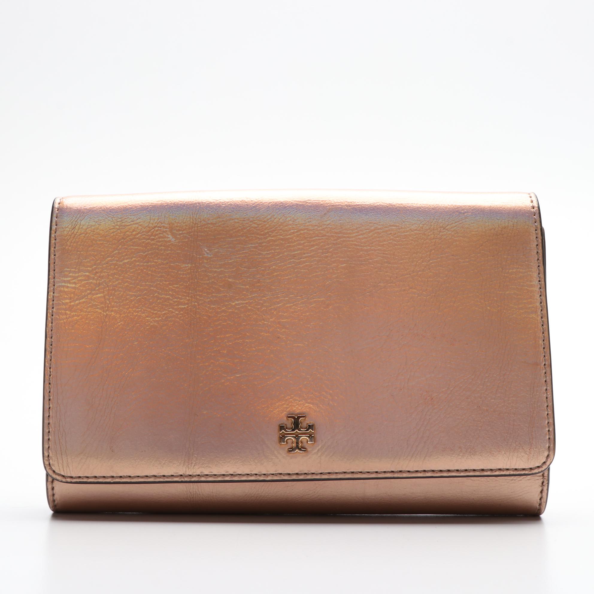 Tory Burch Wallet on Chain in Metallic Finish Leather