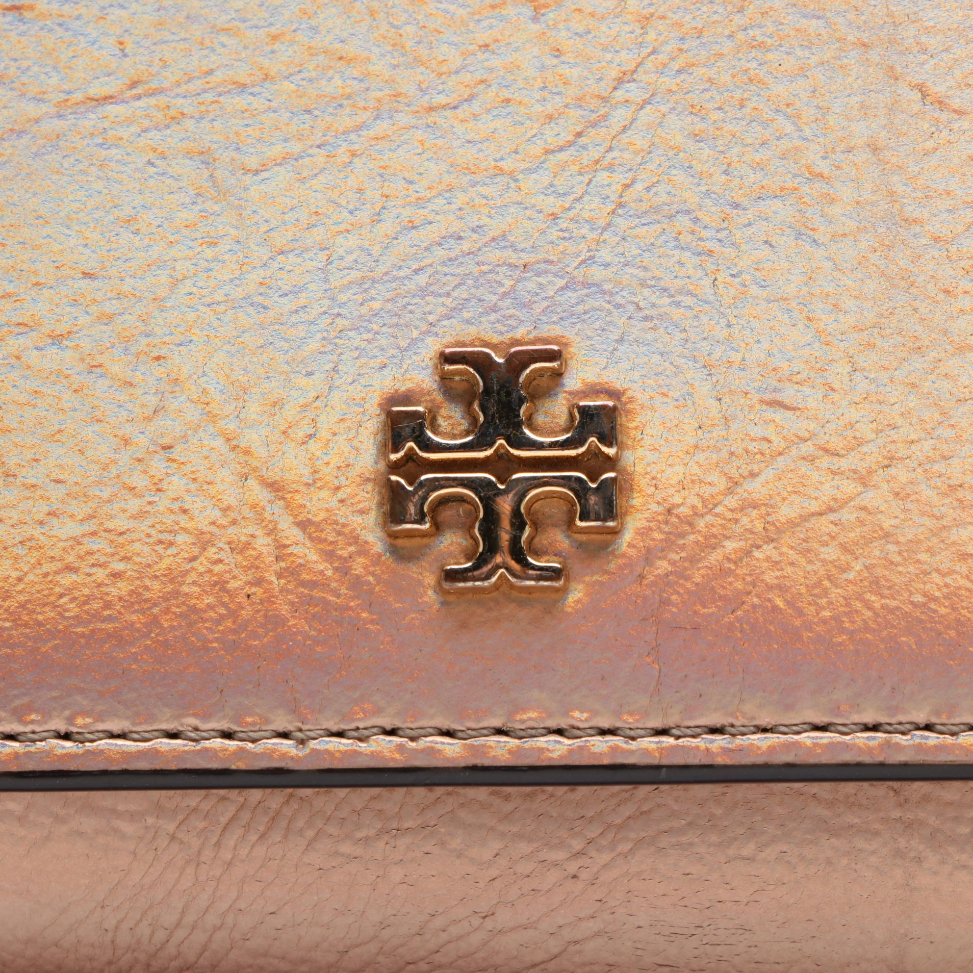 Tory Burch Wallet on Chain in Metallic Finish Leather