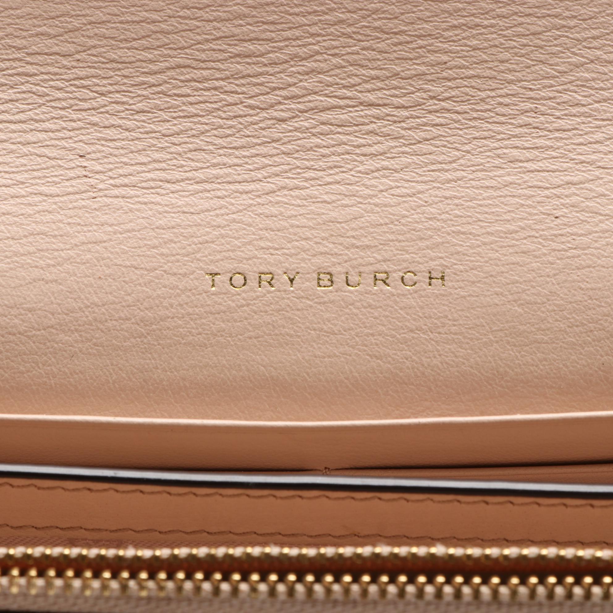 Tory Burch Wallet on Chain in Metallic Finish Leather