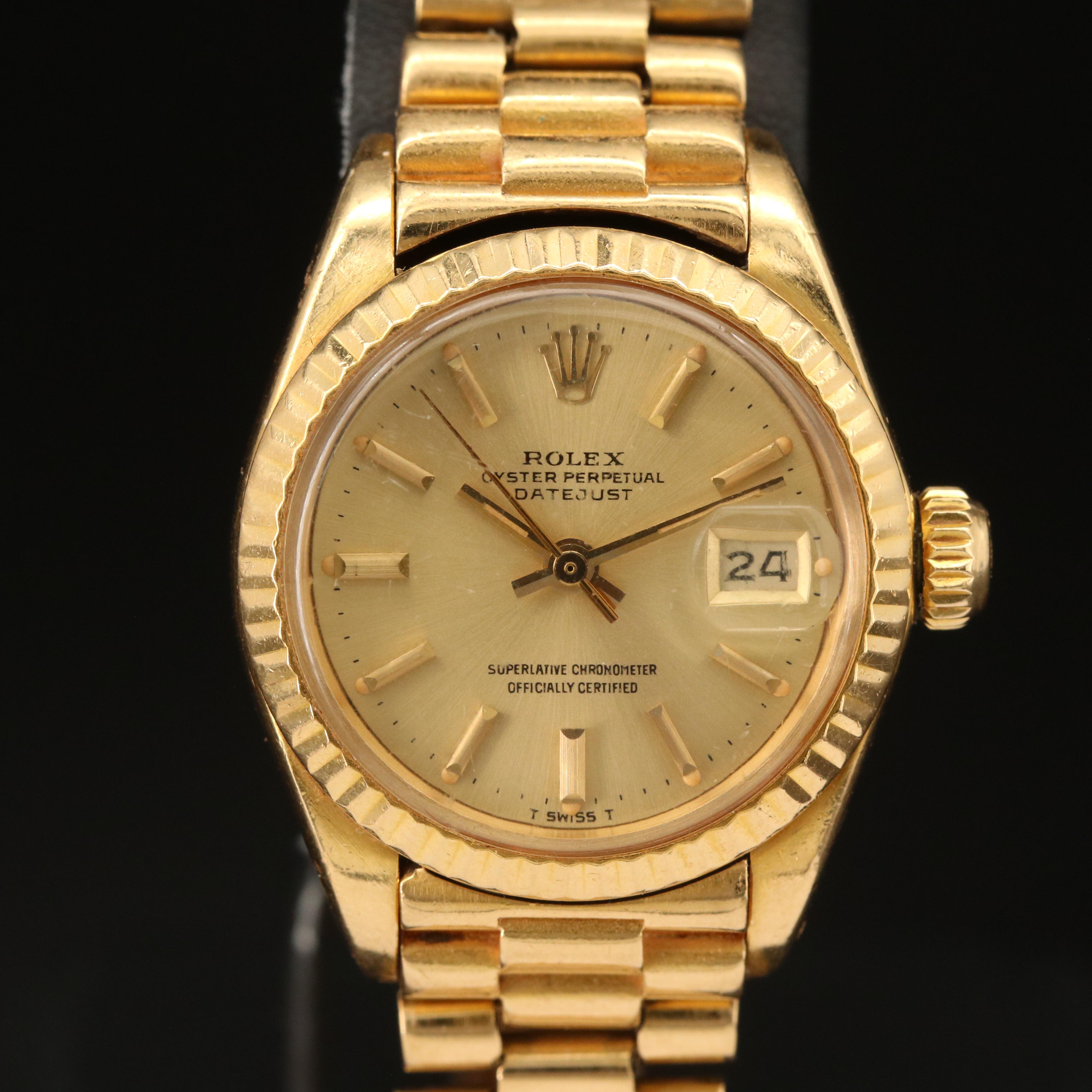1980 Rolex 18K Datejust President Band Watch
