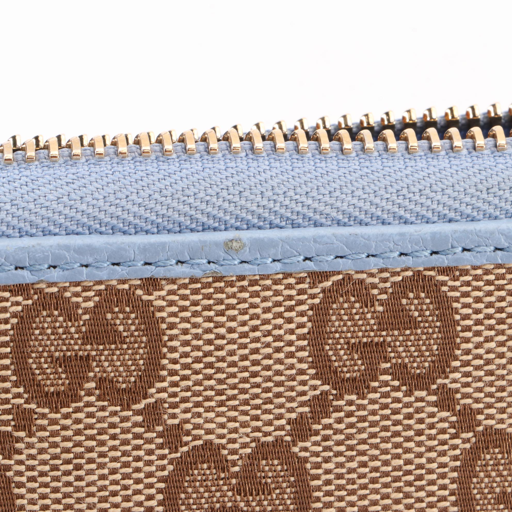 Gucci Zip-Around Continental Wallet in GG Canvas and Blue Leather with Box