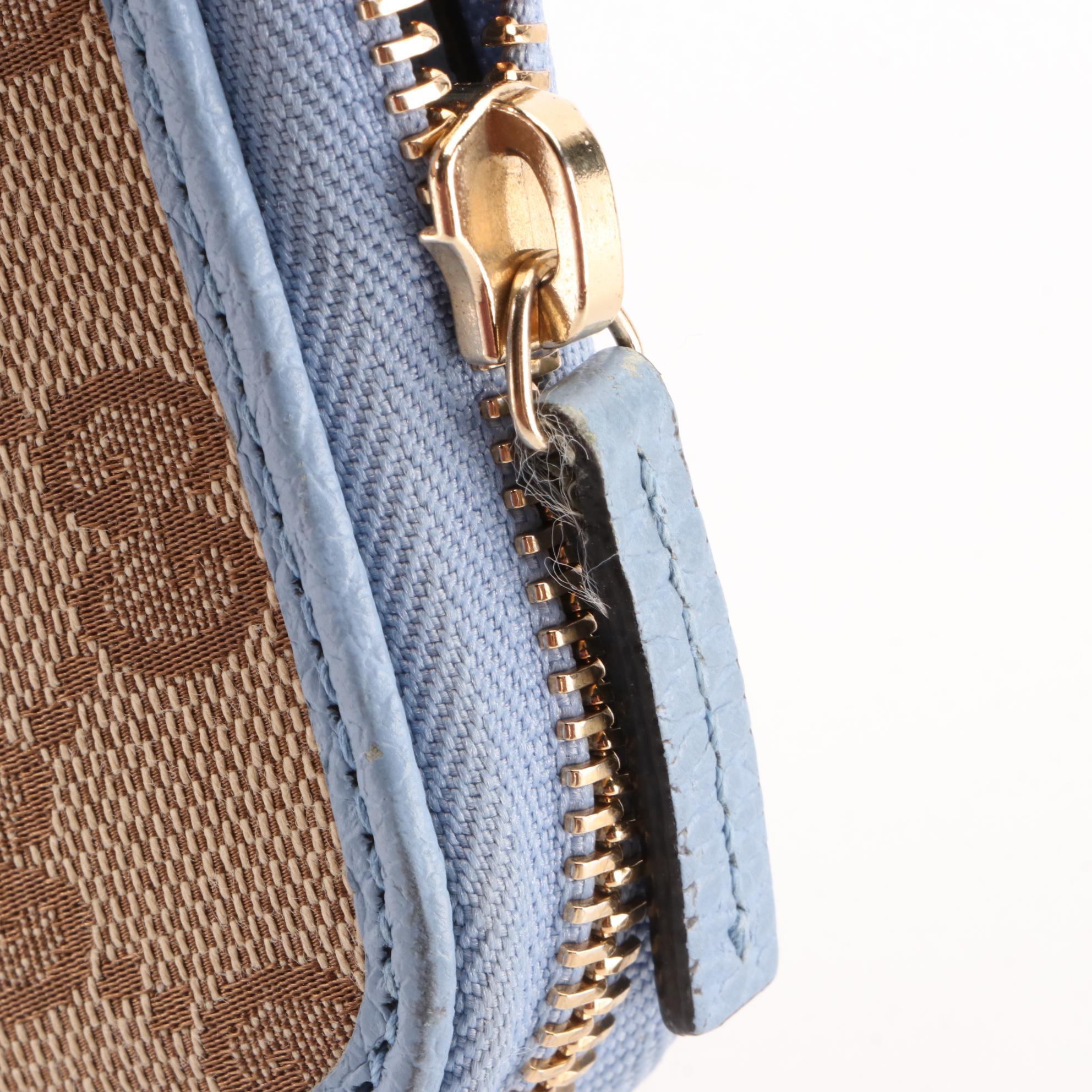 Gucci Zip-Around Continental Wallet in GG Canvas and Blue Leather with Box