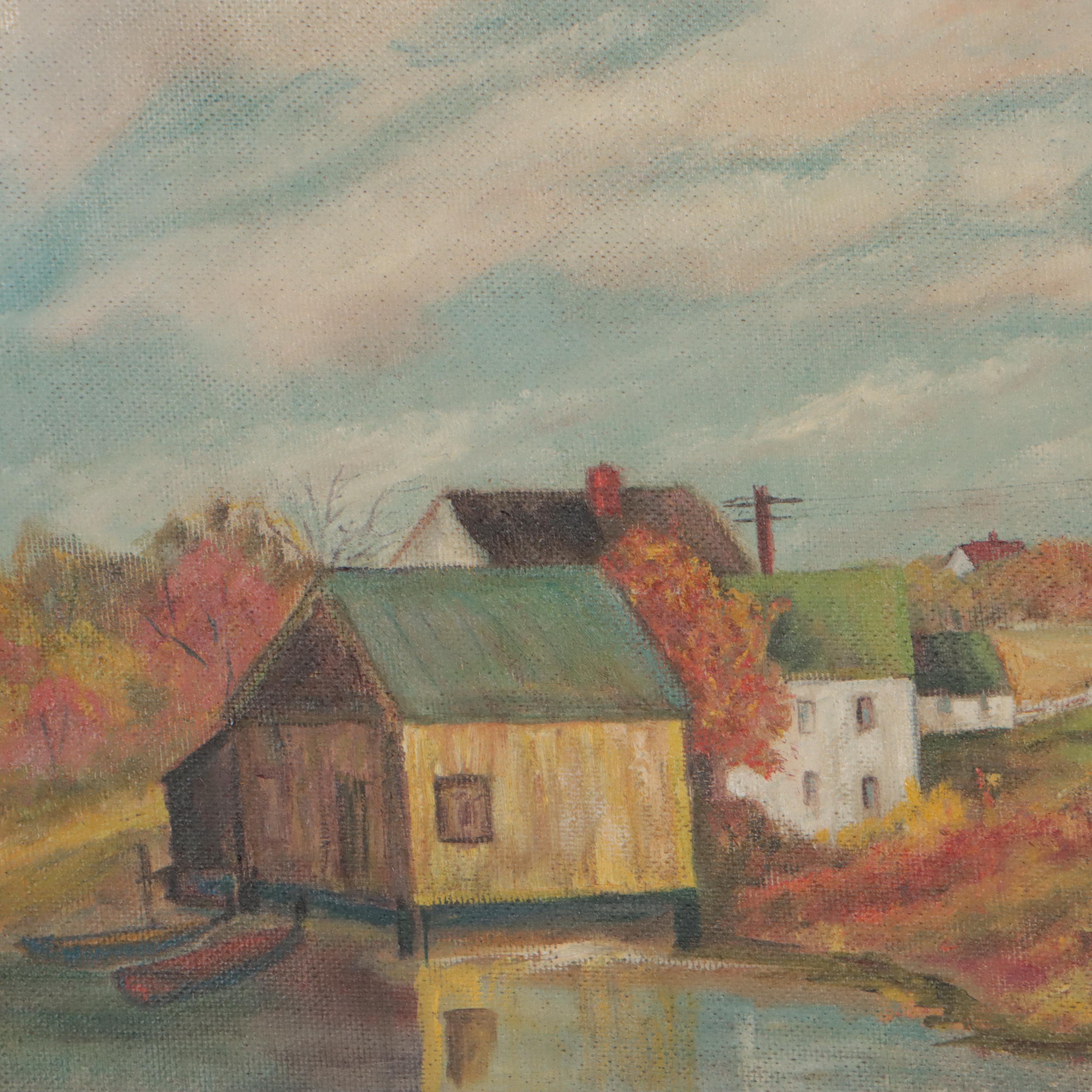 Hannah Childs Oil Painting "Church on the Hill / Skinner Lake, Michigan," 1955