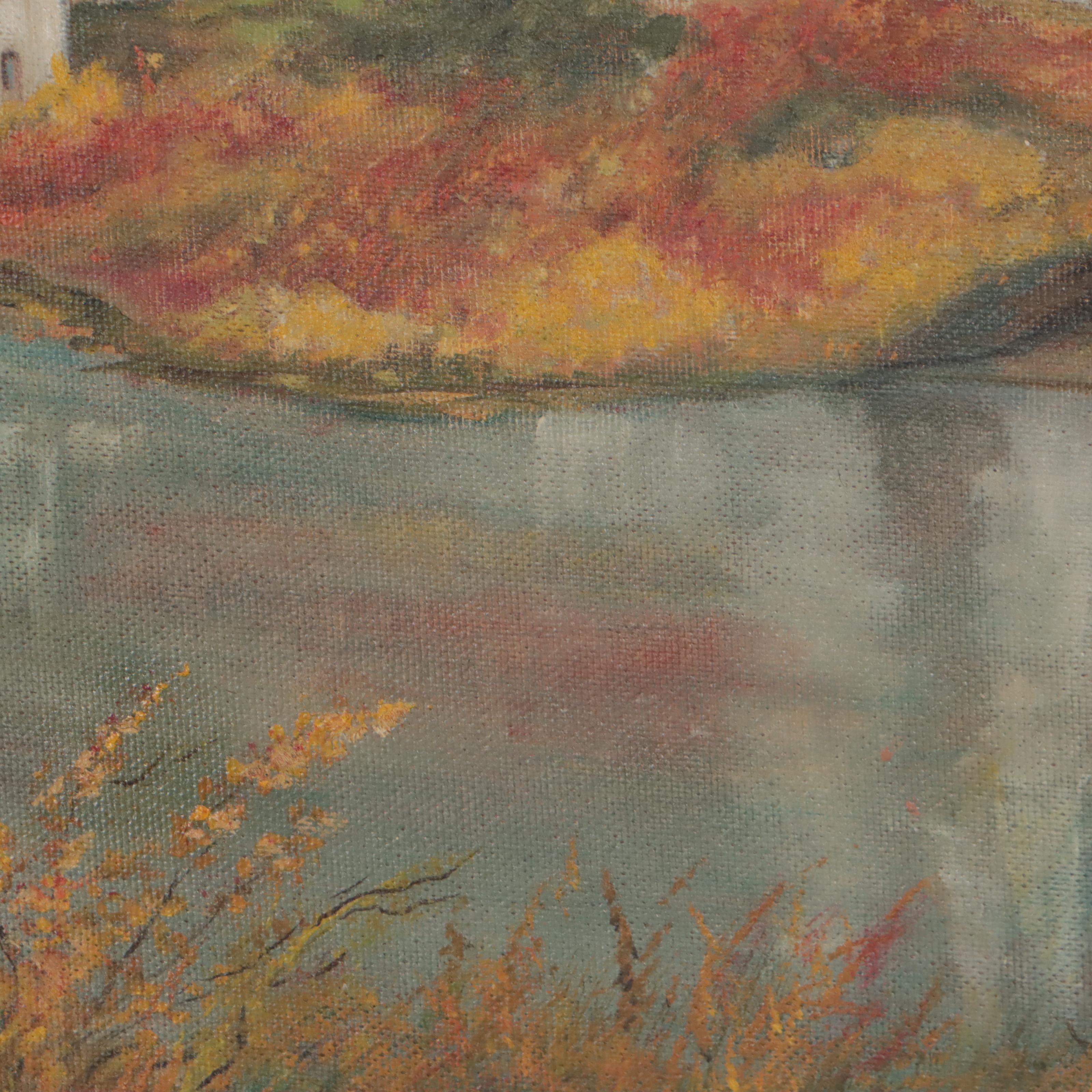 Hannah Childs Oil Painting "Church on the Hill / Skinner Lake, Michigan," 1955