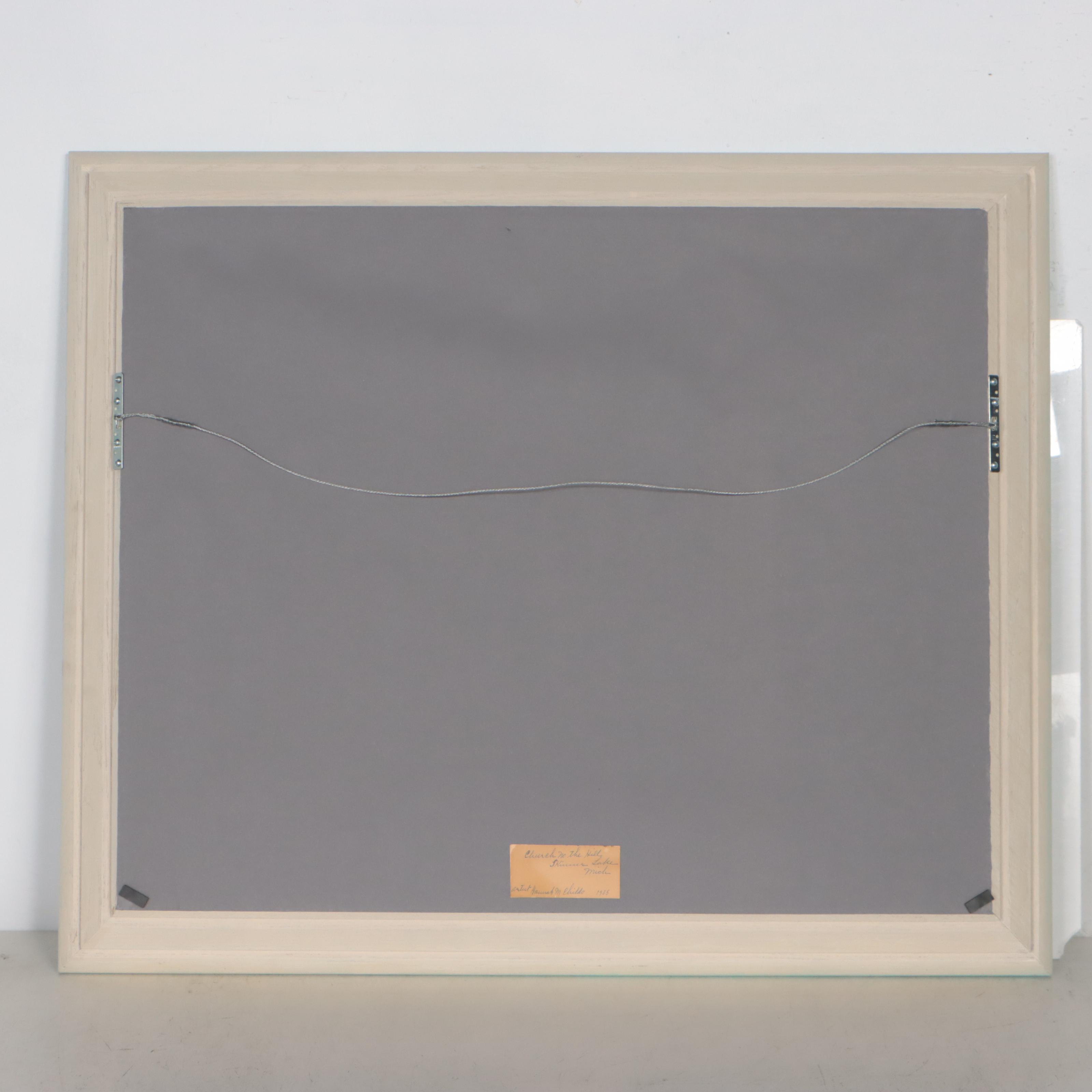 Hannah Childs Oil Painting "Church on the Hill / Skinner Lake, Michigan," 1955