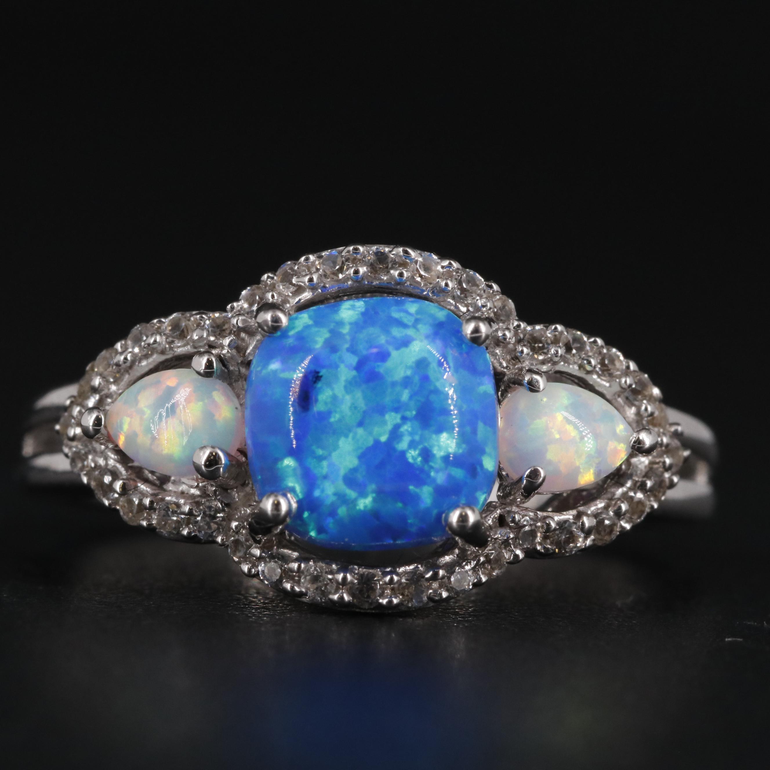 Sterling Silver Opal and Sapphire Ring