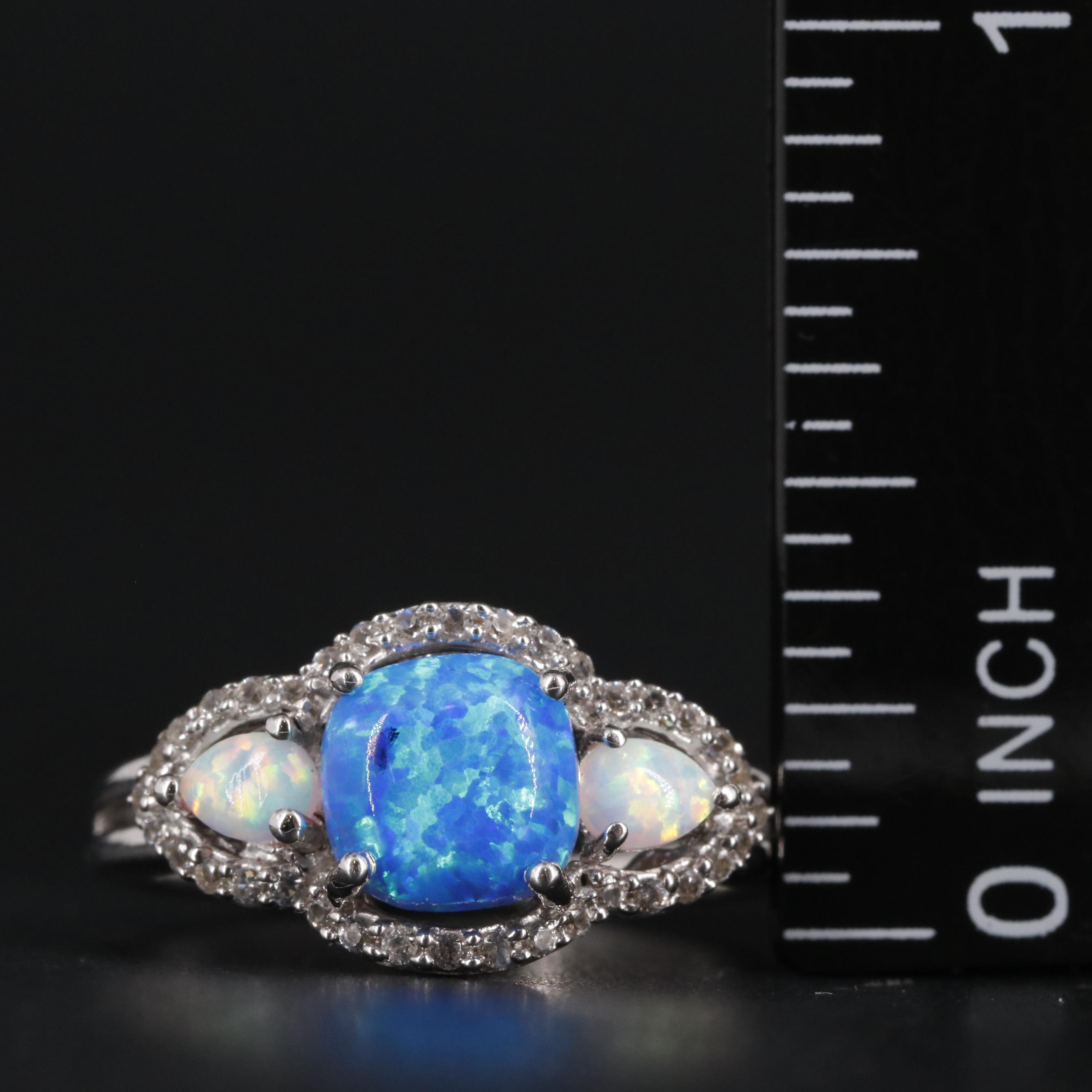 Sterling Silver Opal and Sapphire Ring