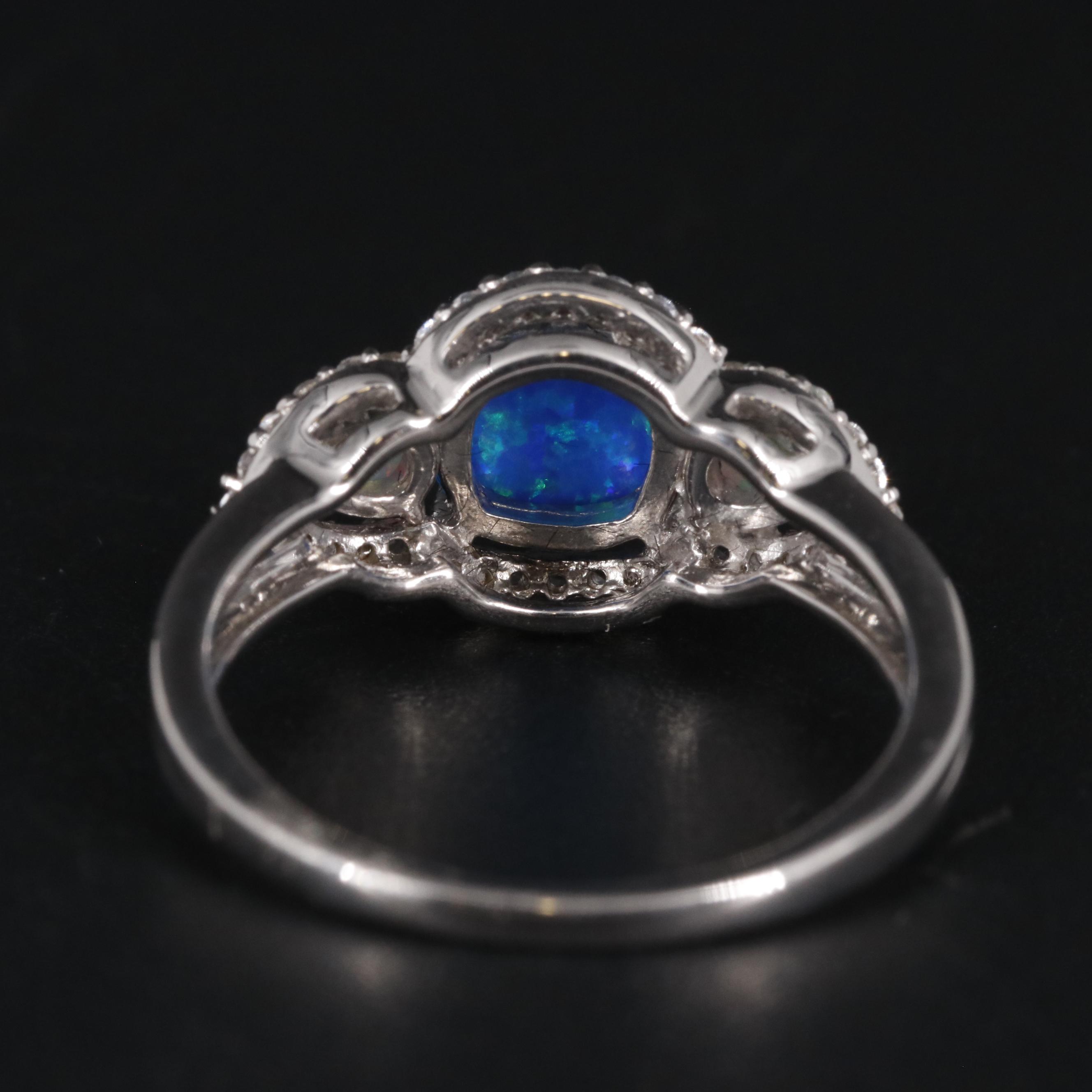 Sterling Silver Opal and Sapphire Ring