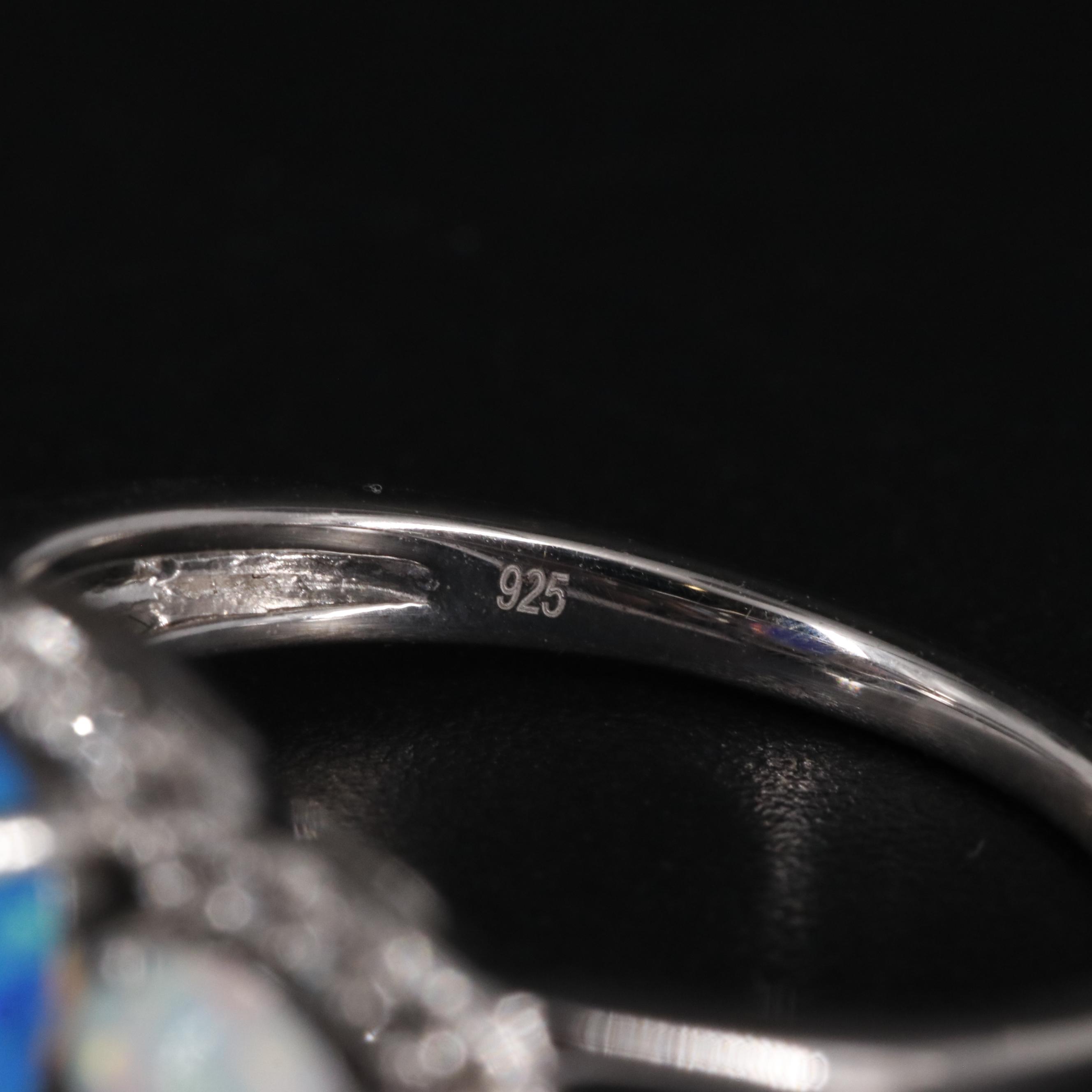 Sterling Silver Opal and Sapphire Ring