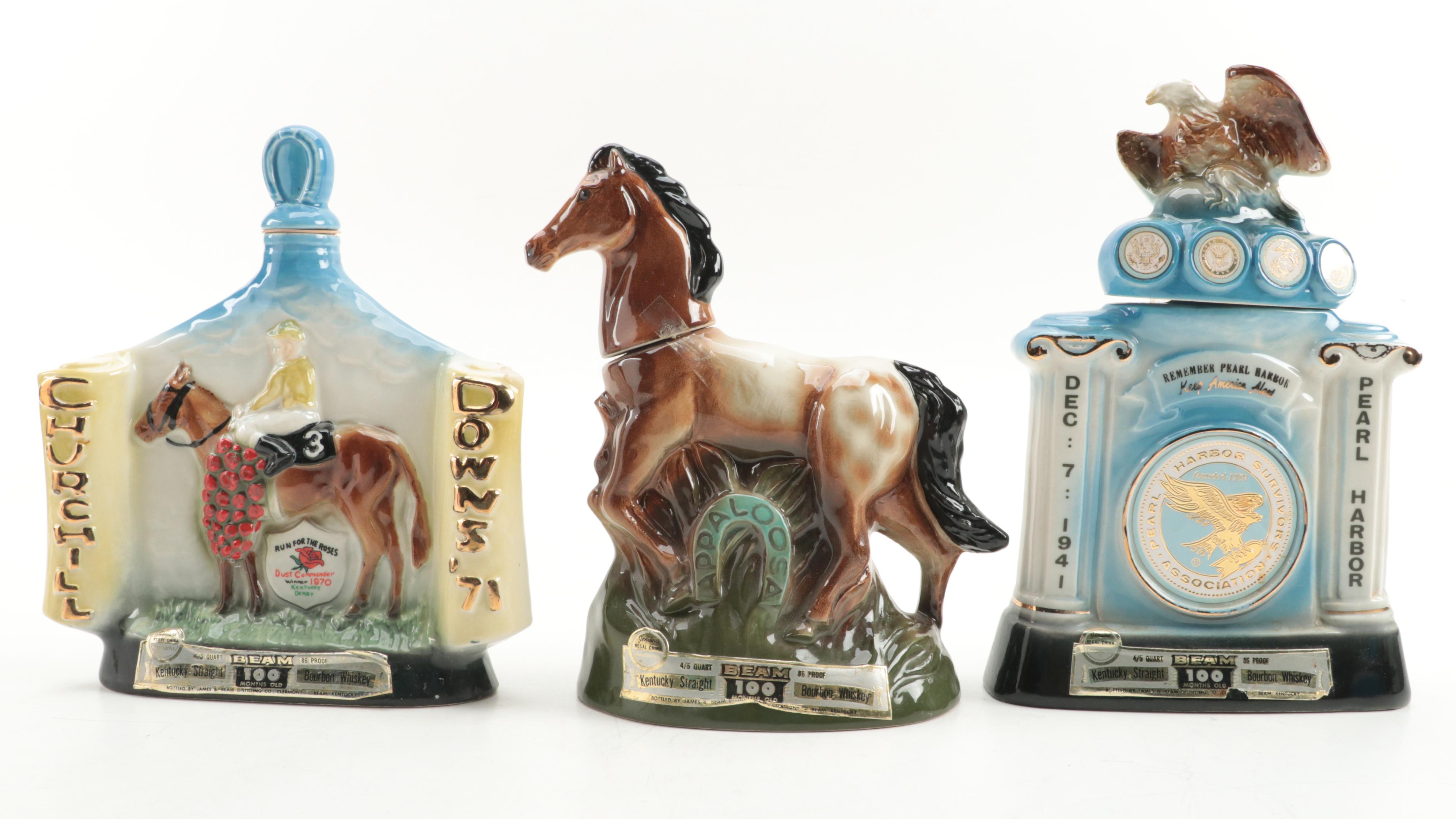 Jim Beam Regal China Pearl Harbor, Churchill Downs and Appaloosa Decanters