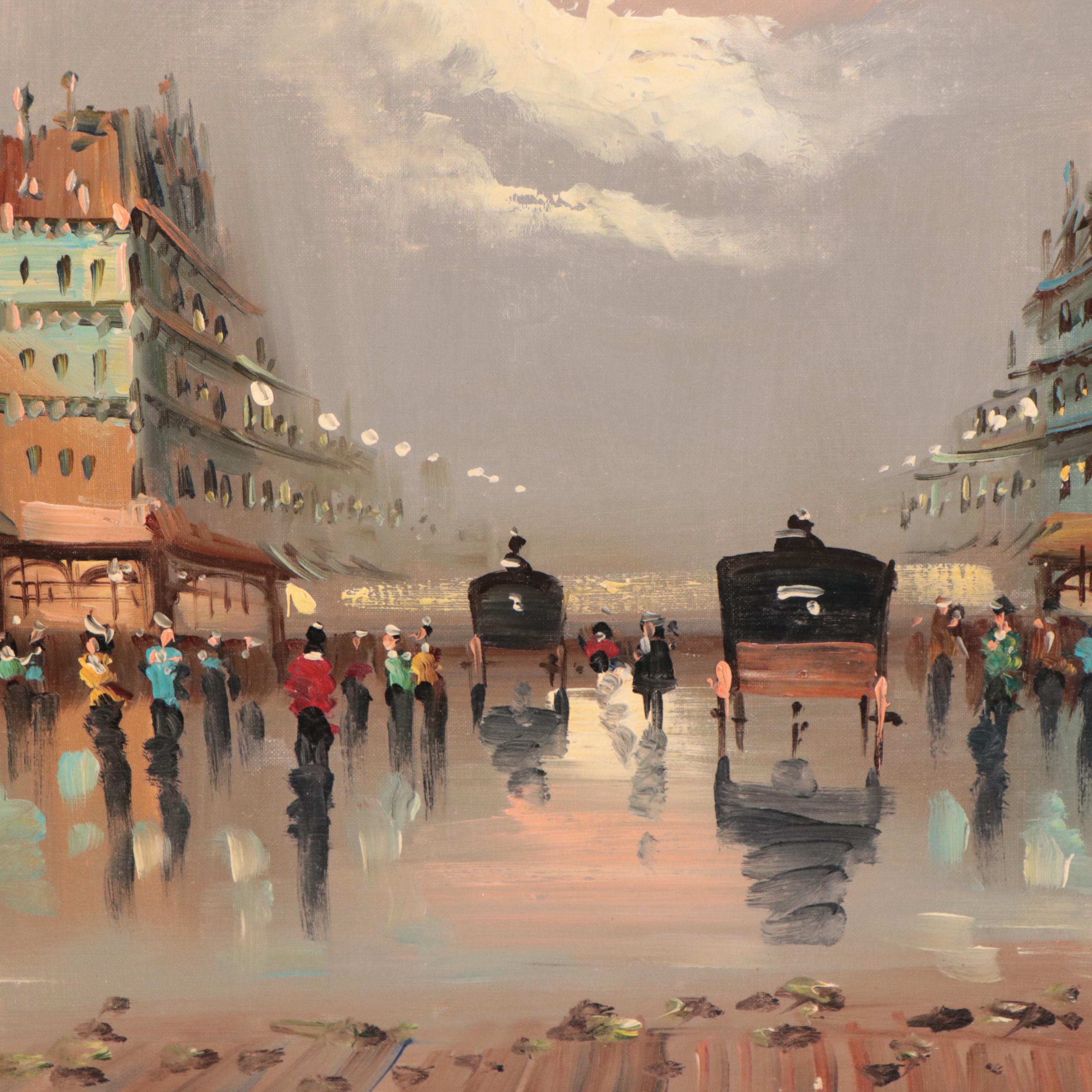 Antonio DeVity Oil Painting of Parisian City Scene, Late 20th Century