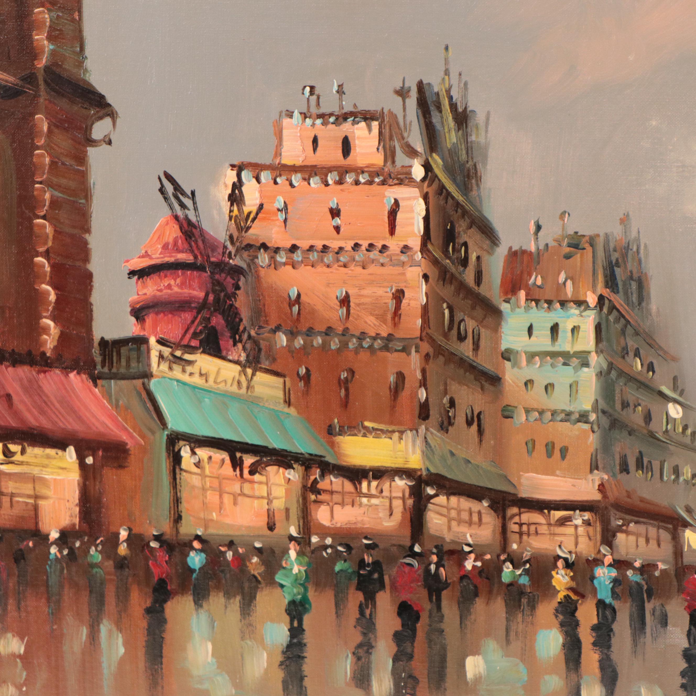 Antonio DeVity Oil Painting of Parisian City Scene, Late 20th Century