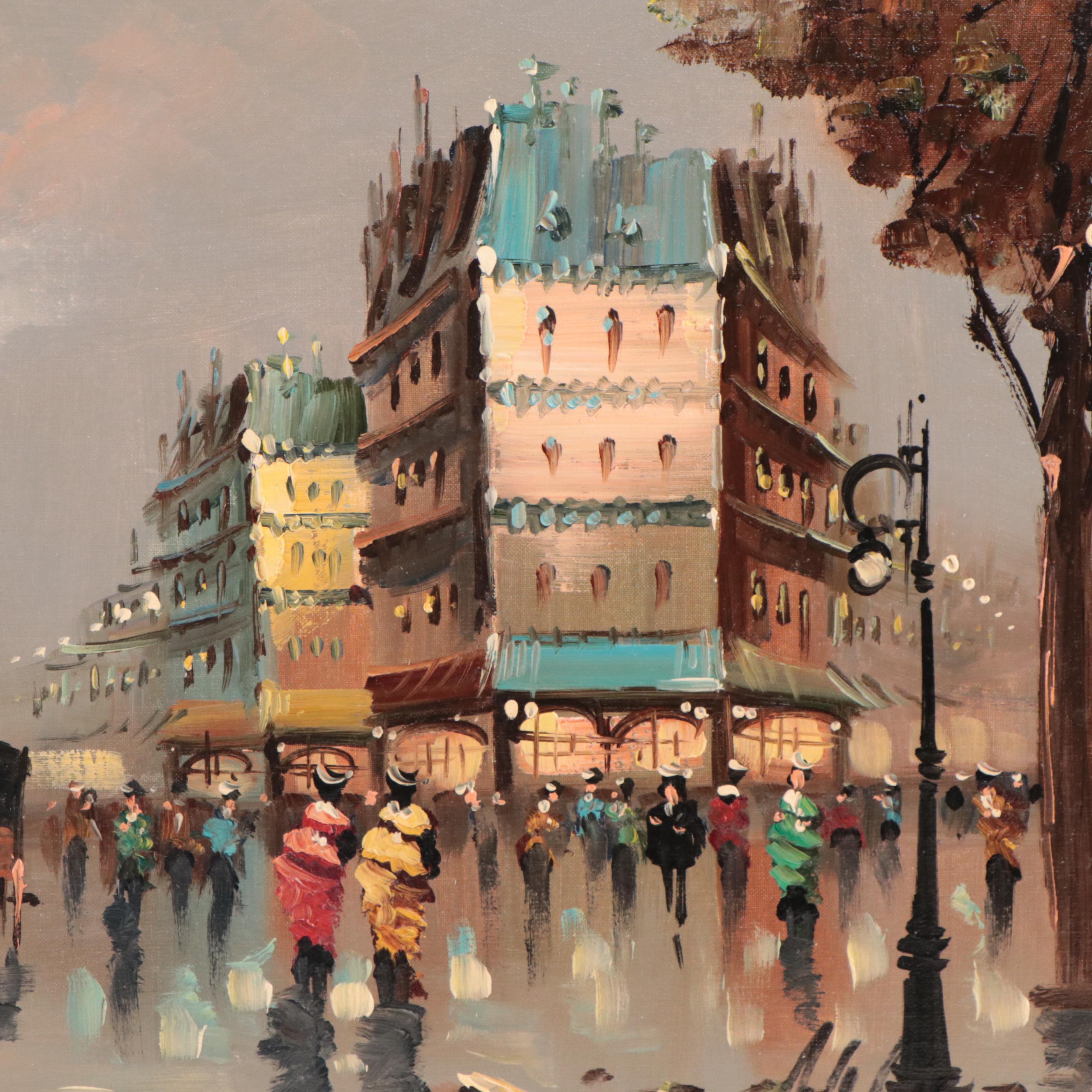 Antonio DeVity Oil Painting of Parisian City Scene, Late 20th Century