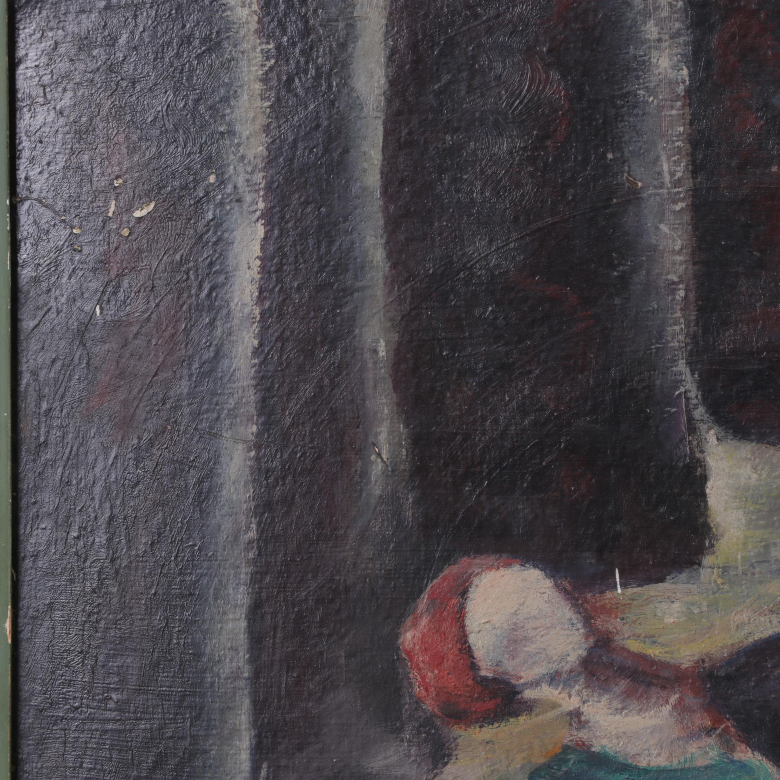 Modernist Figural Oil Painting of Two Redheaded Dancers, Circa 1960