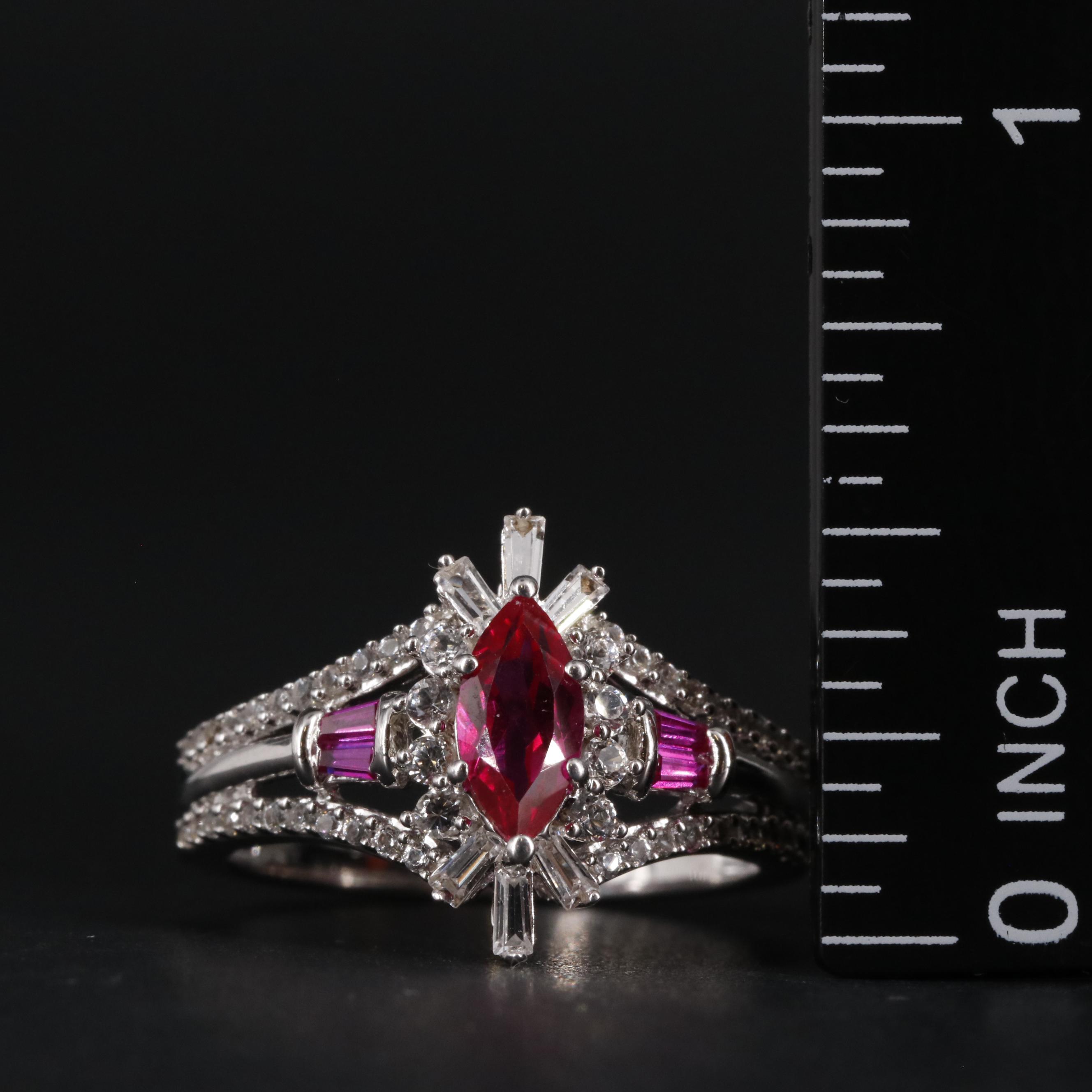 Stainless Steel Ruby and Zircon Ring