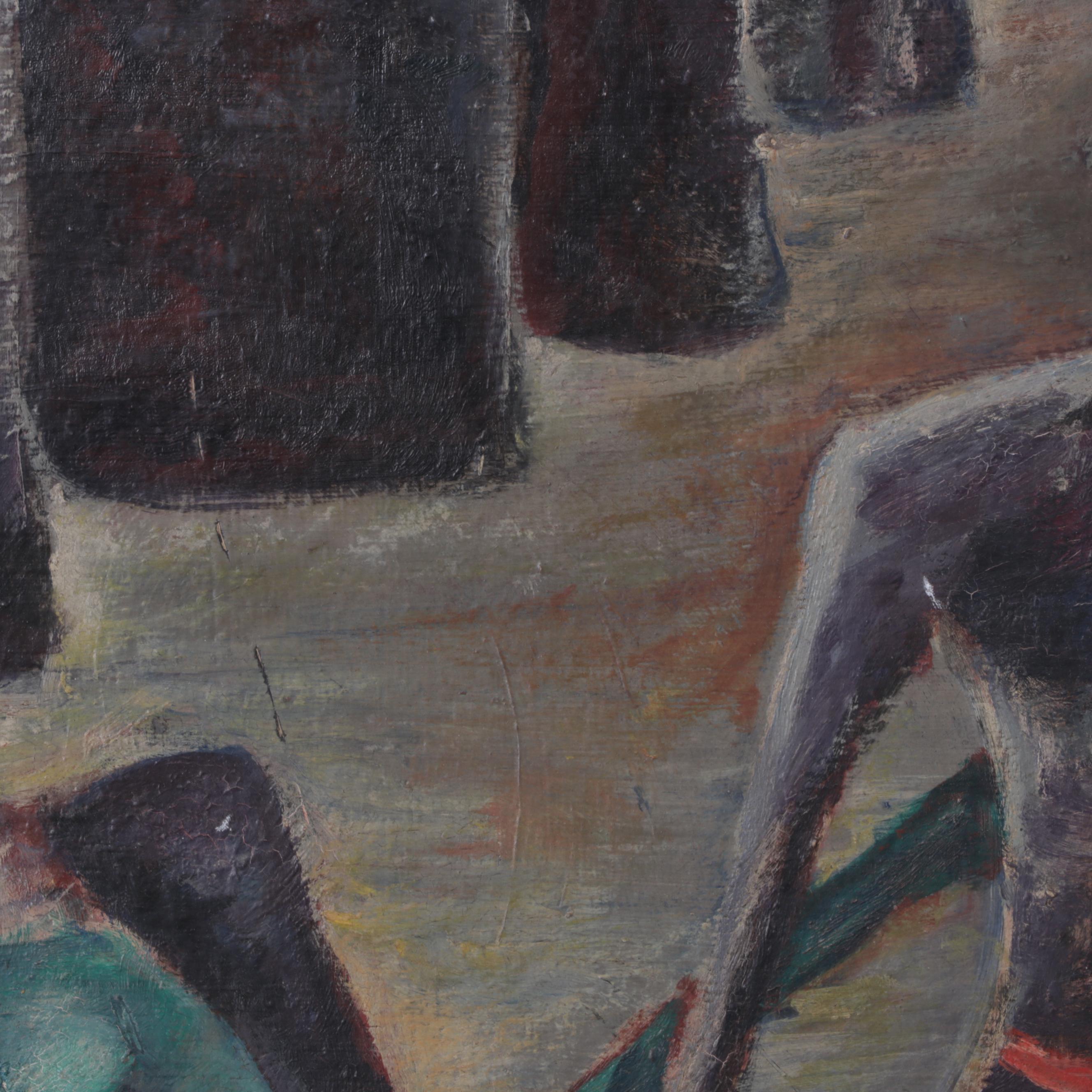 Modernist Figural Oil Painting of Two Redheaded Dancers, Circa 1960