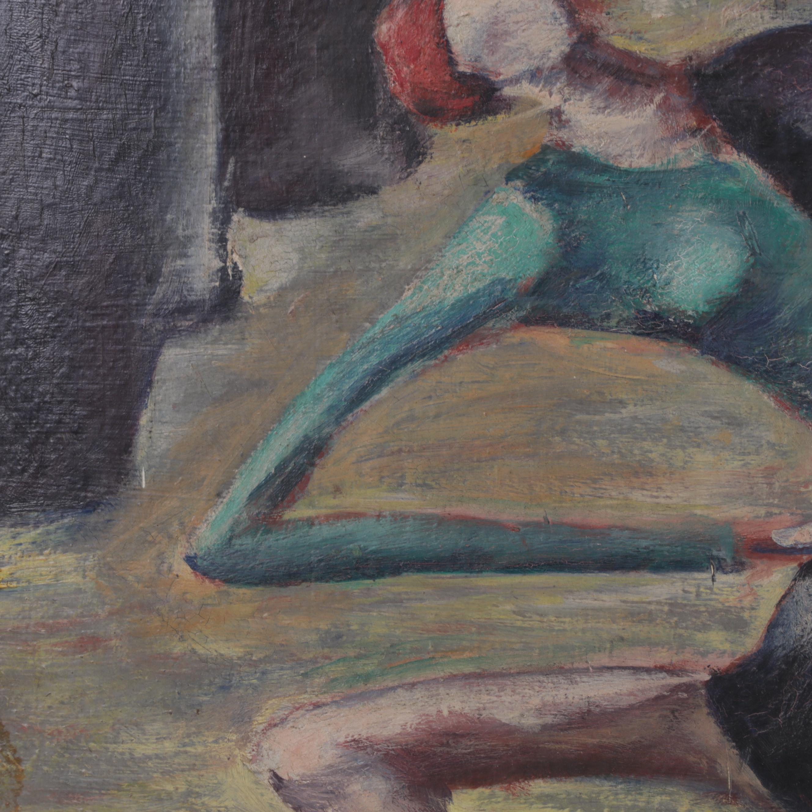 Modernist Figural Oil Painting of Two Redheaded Dancers, Circa 1960