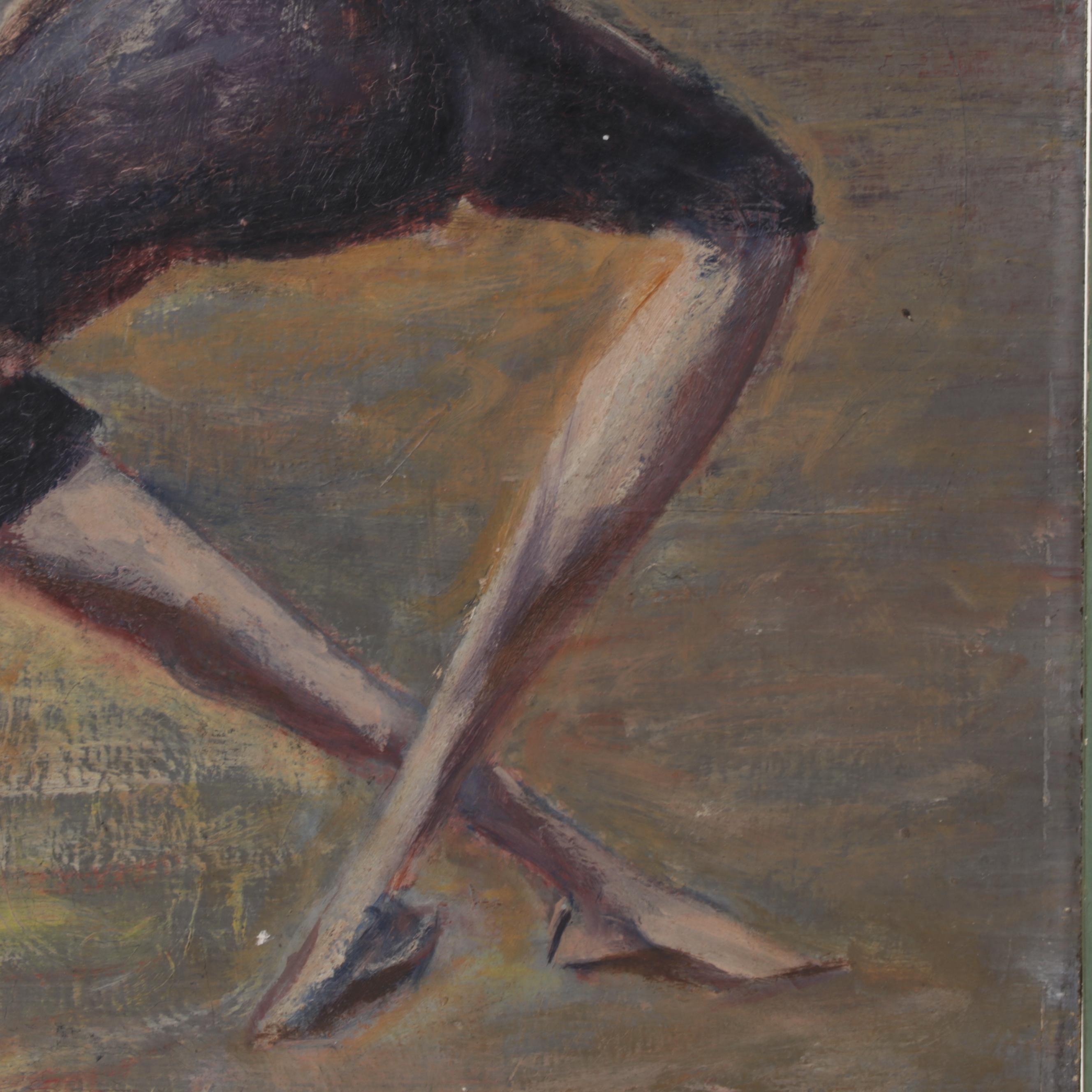 Modernist Figural Oil Painting of Two Redheaded Dancers, Circa 1960