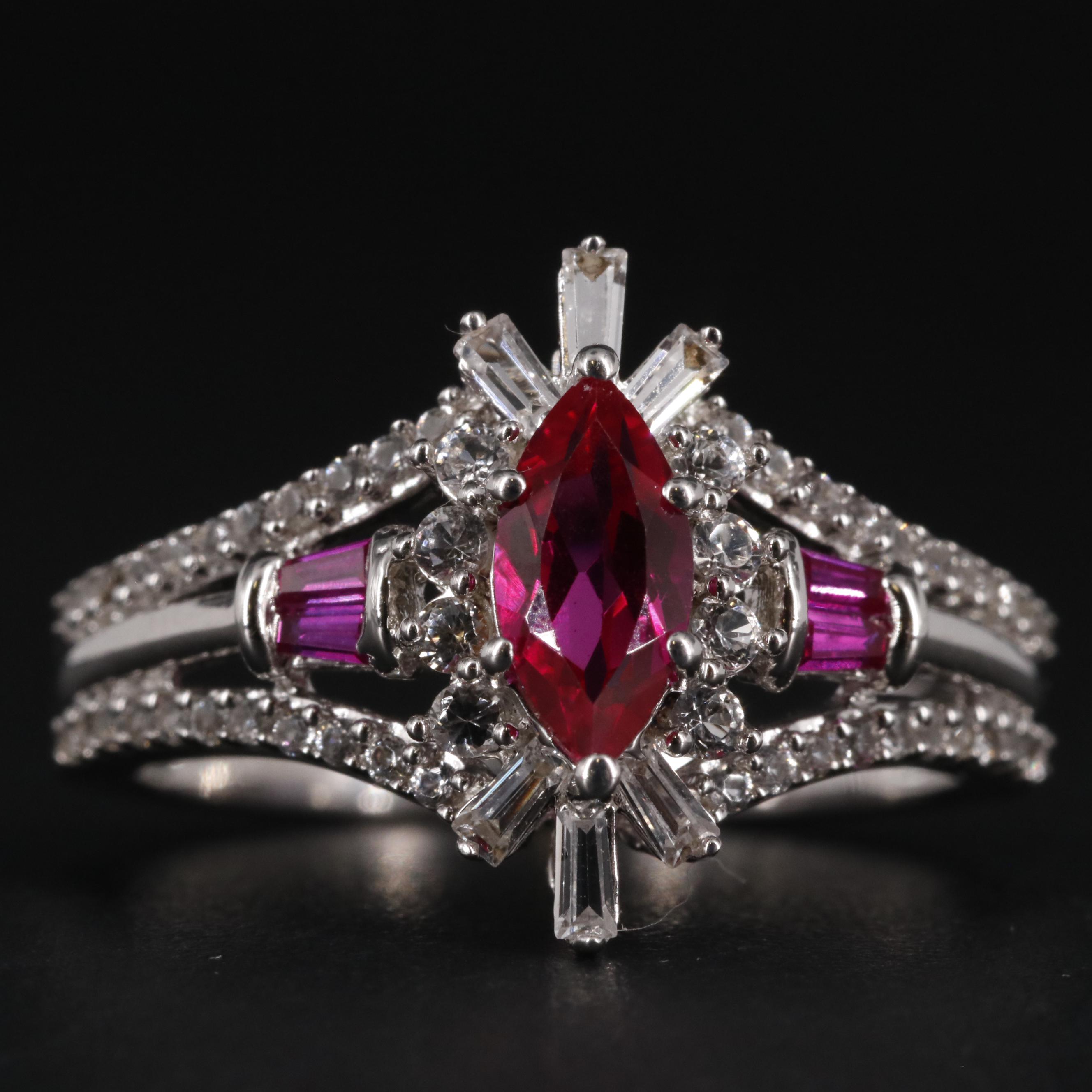 Sterling Silver Ruby and Zircon Ring