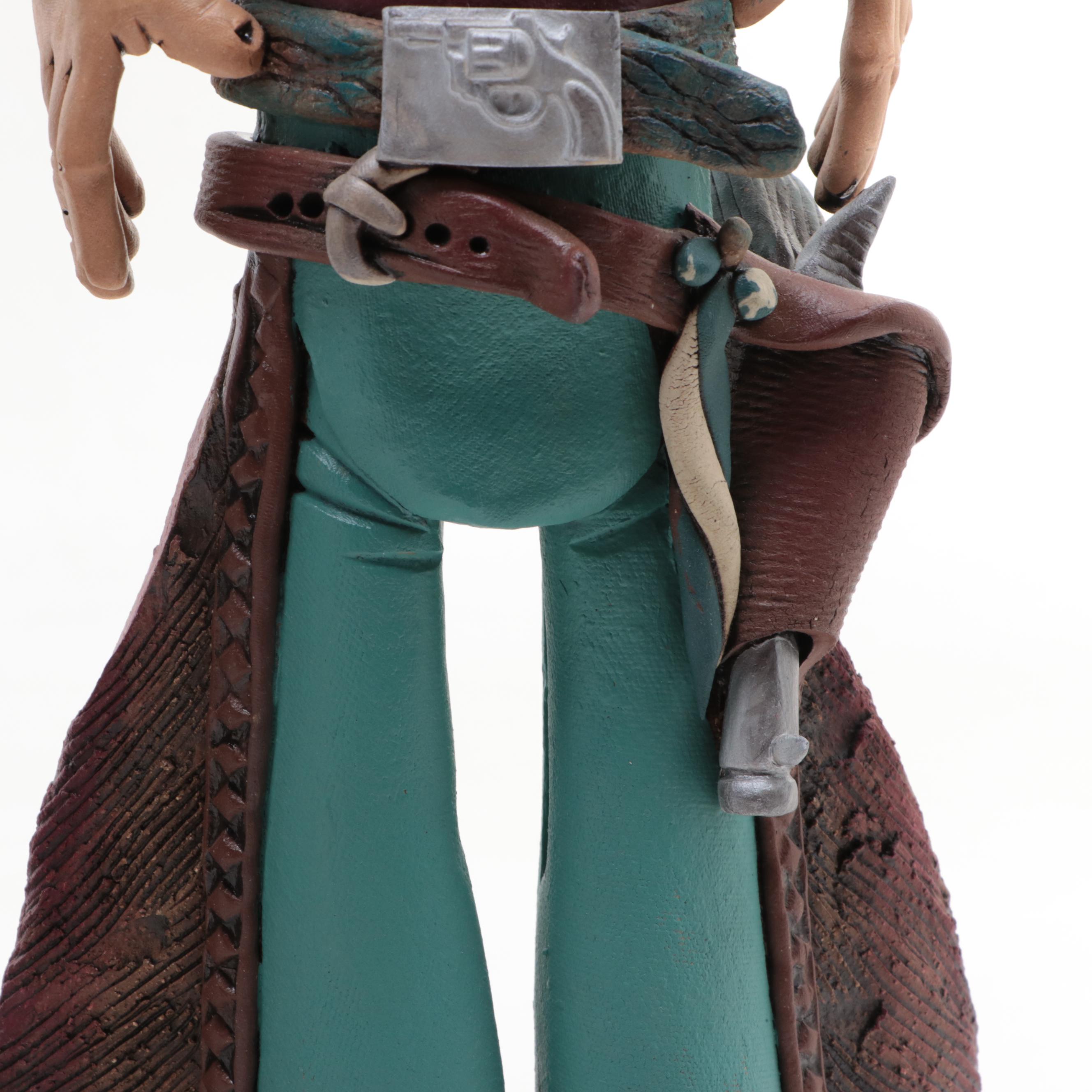 Rex Benson Signed Ceramic Cowboy Sculpture with Other Cowboy Sculpture