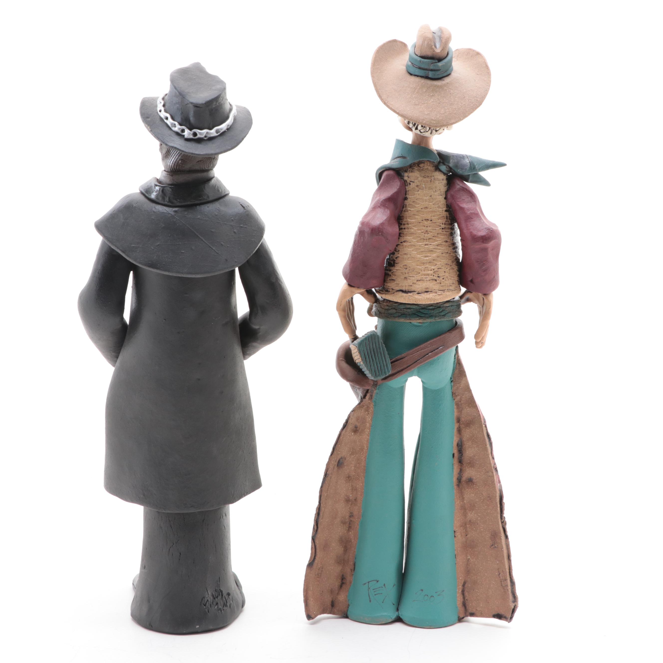 Rex Benson Signed Ceramic Cowboy Sculpture with Other Cowboy Sculpture