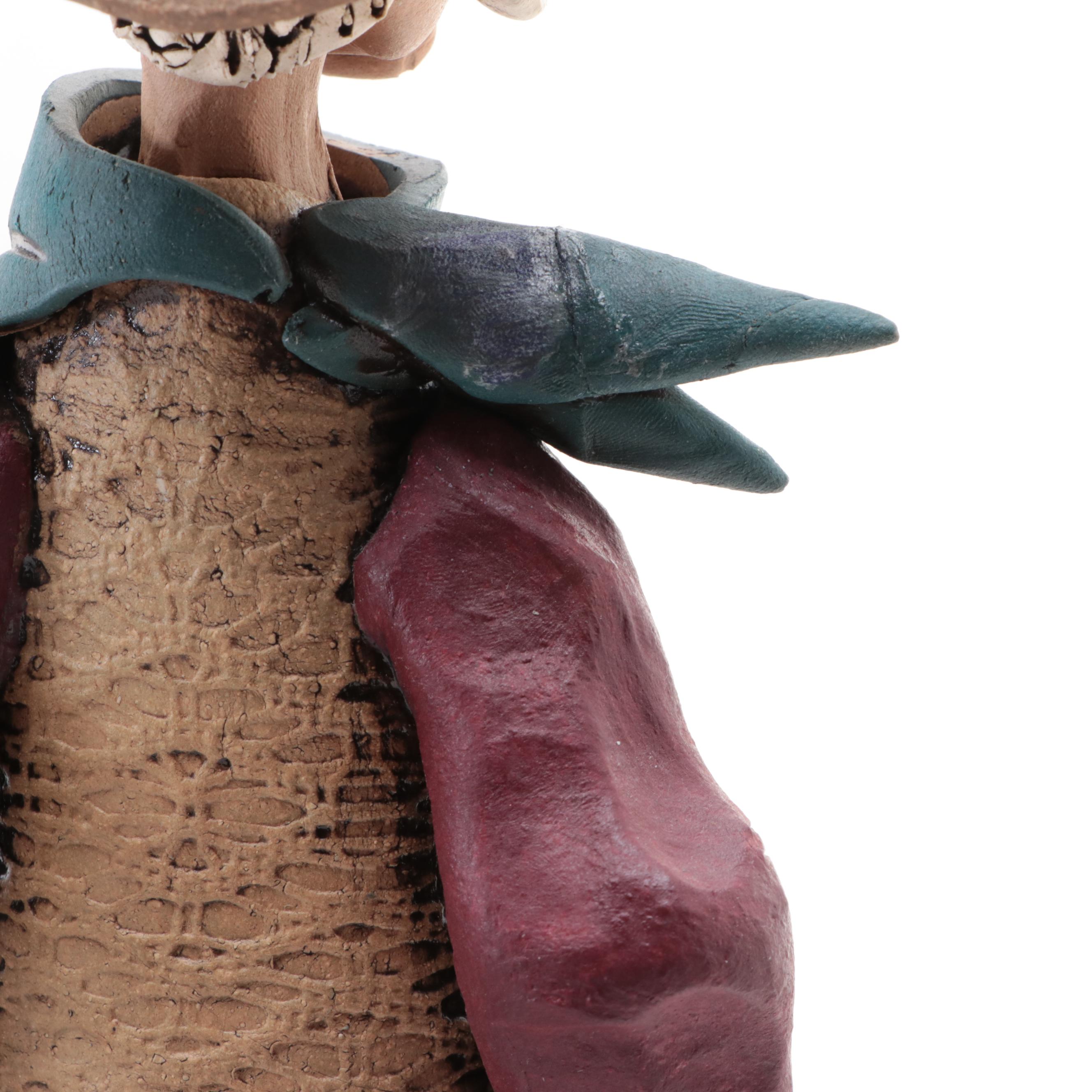 Rex Benson Signed Ceramic Cowboy Sculpture with Other Cowboy Sculpture