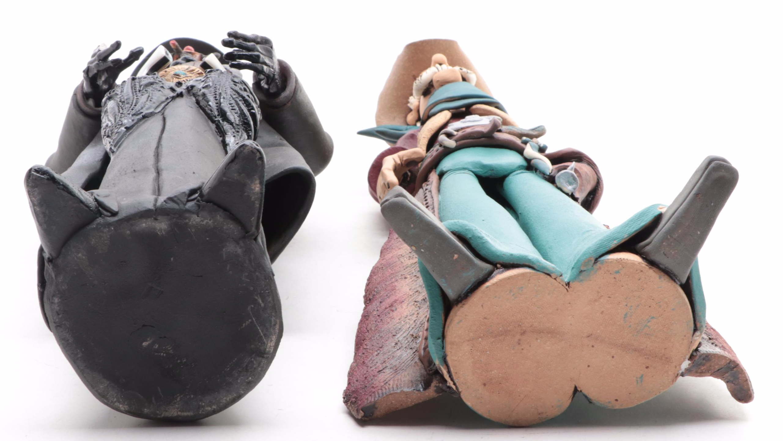 Rex Benson Signed Ceramic Cowboy Sculpture with Other Cowboy Sculpture