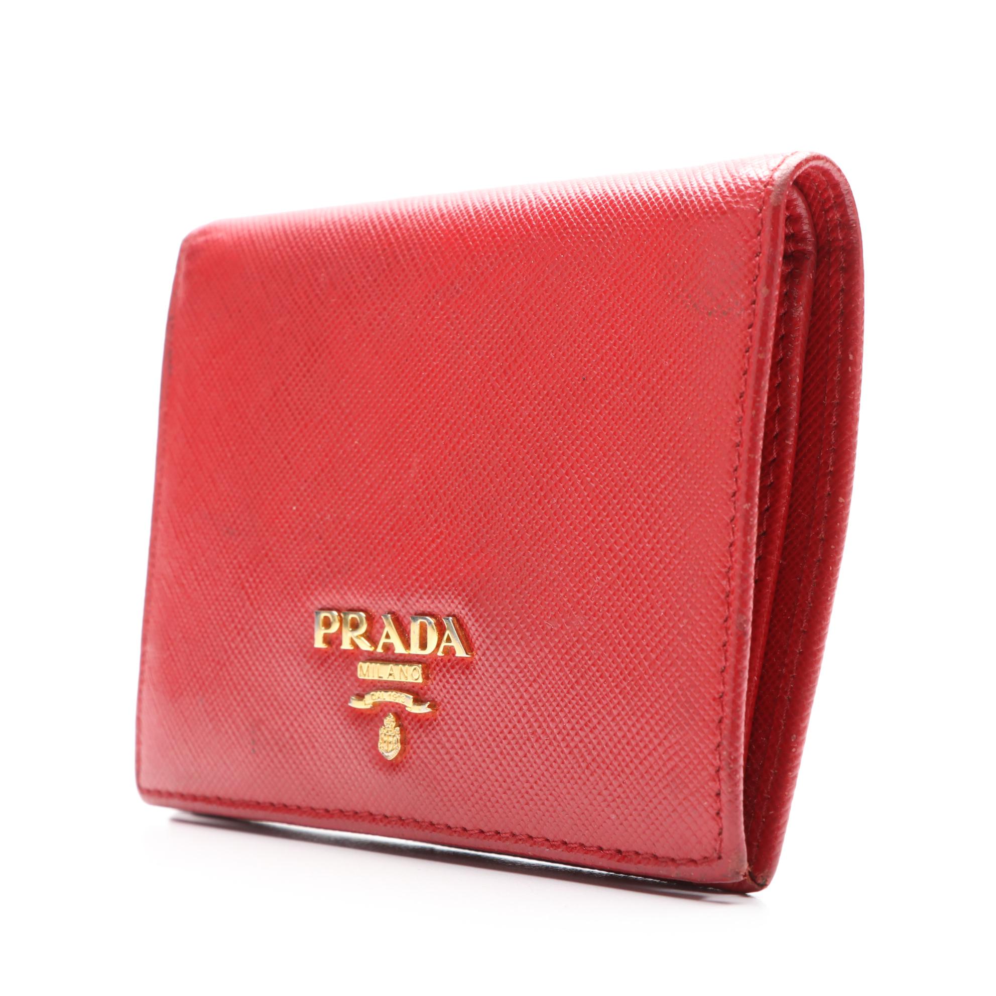 Prada Compact Wallet in Red Saffiano Leather