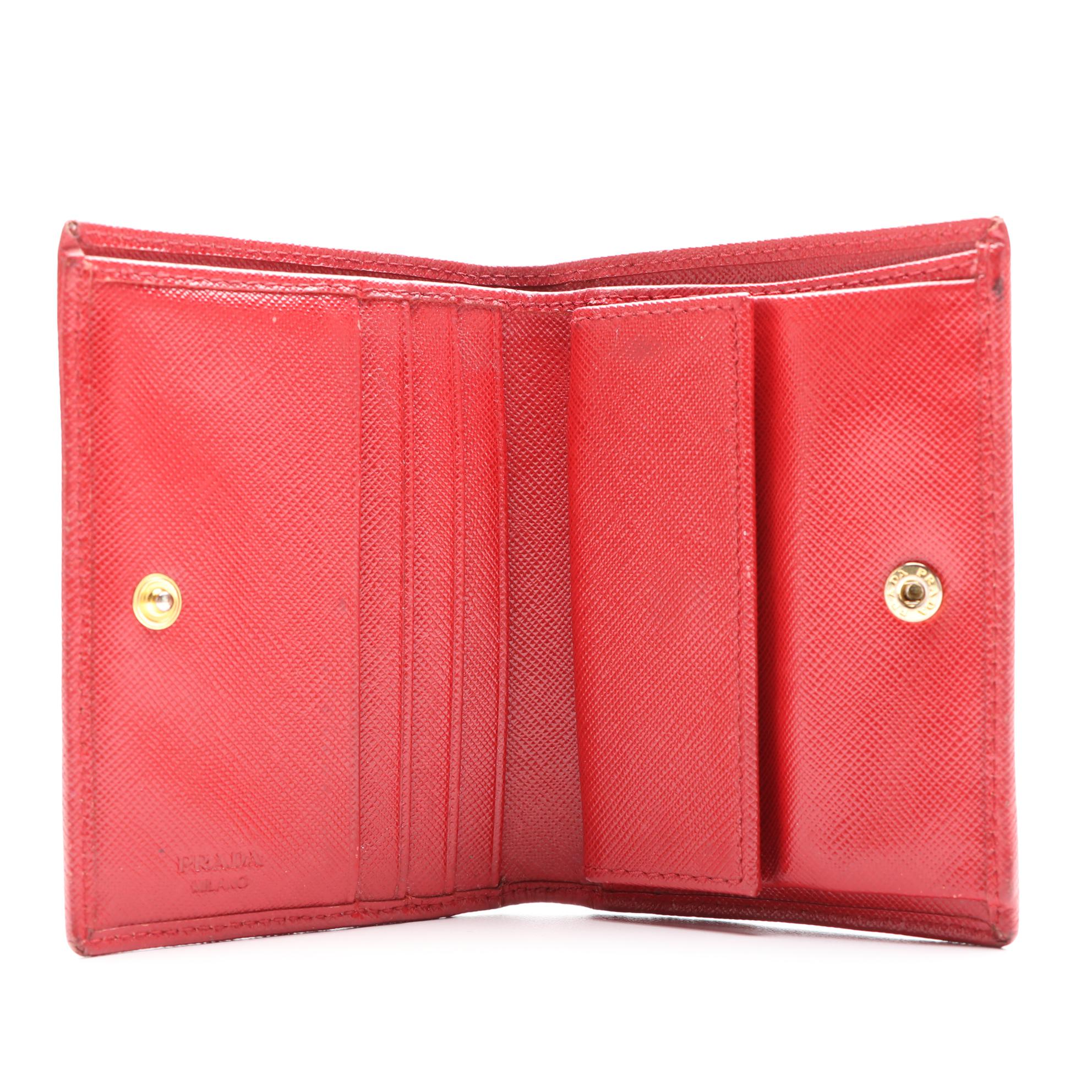 Prada Compact Wallet in Red Saffiano Leather