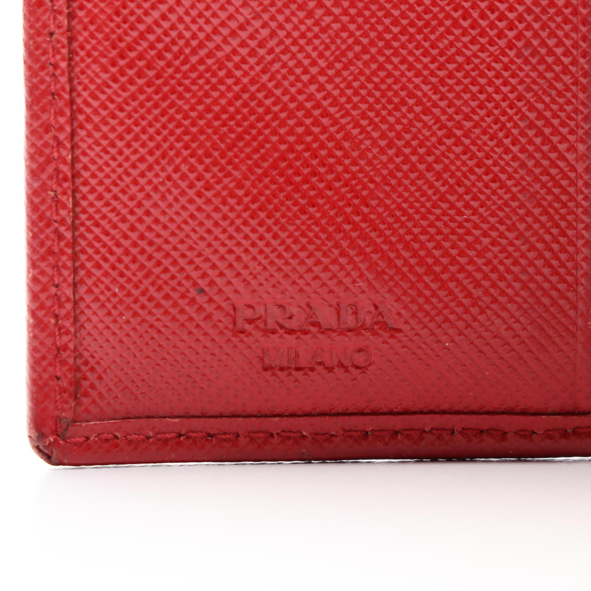 Prada Compact Wallet in Red Saffiano Leather