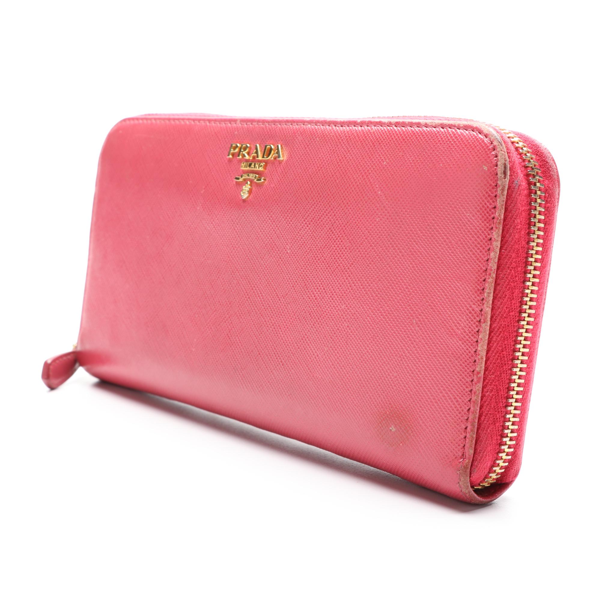 Prada Zip-Around Wallet in Pink Saffiano Leather