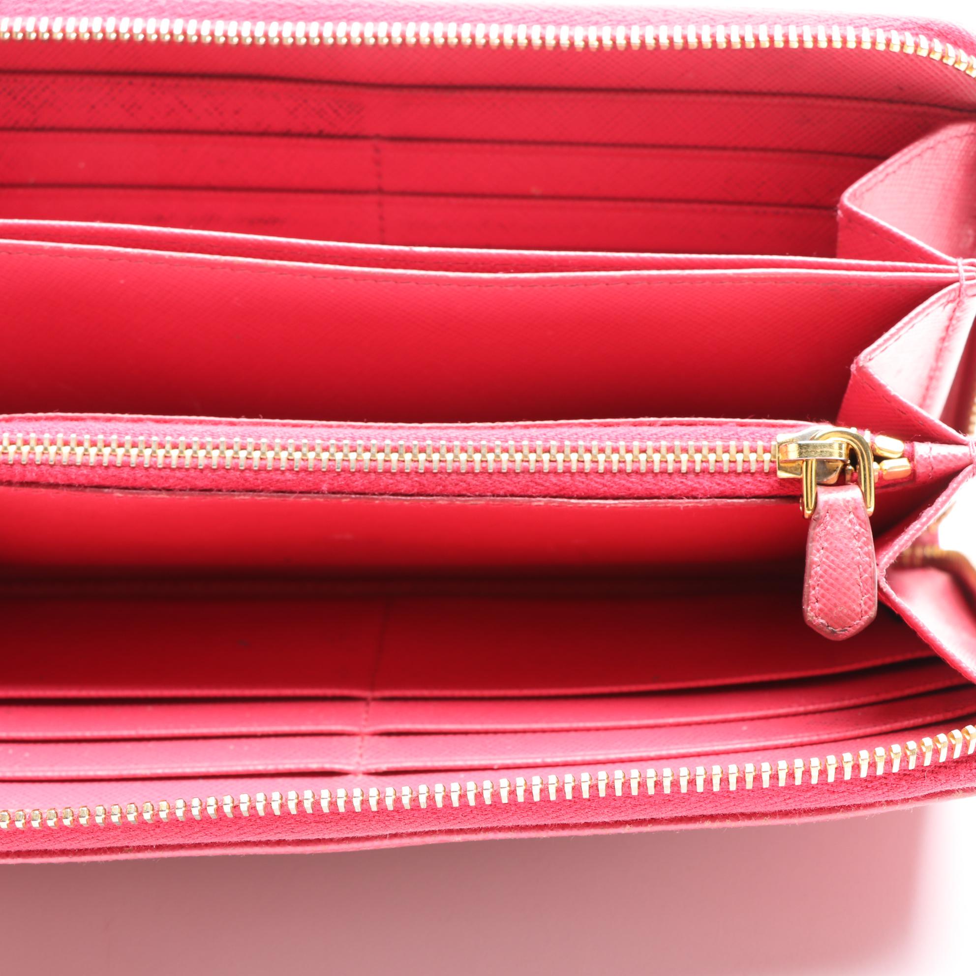 Prada Zip-Around Wallet in Pink Saffiano Leather