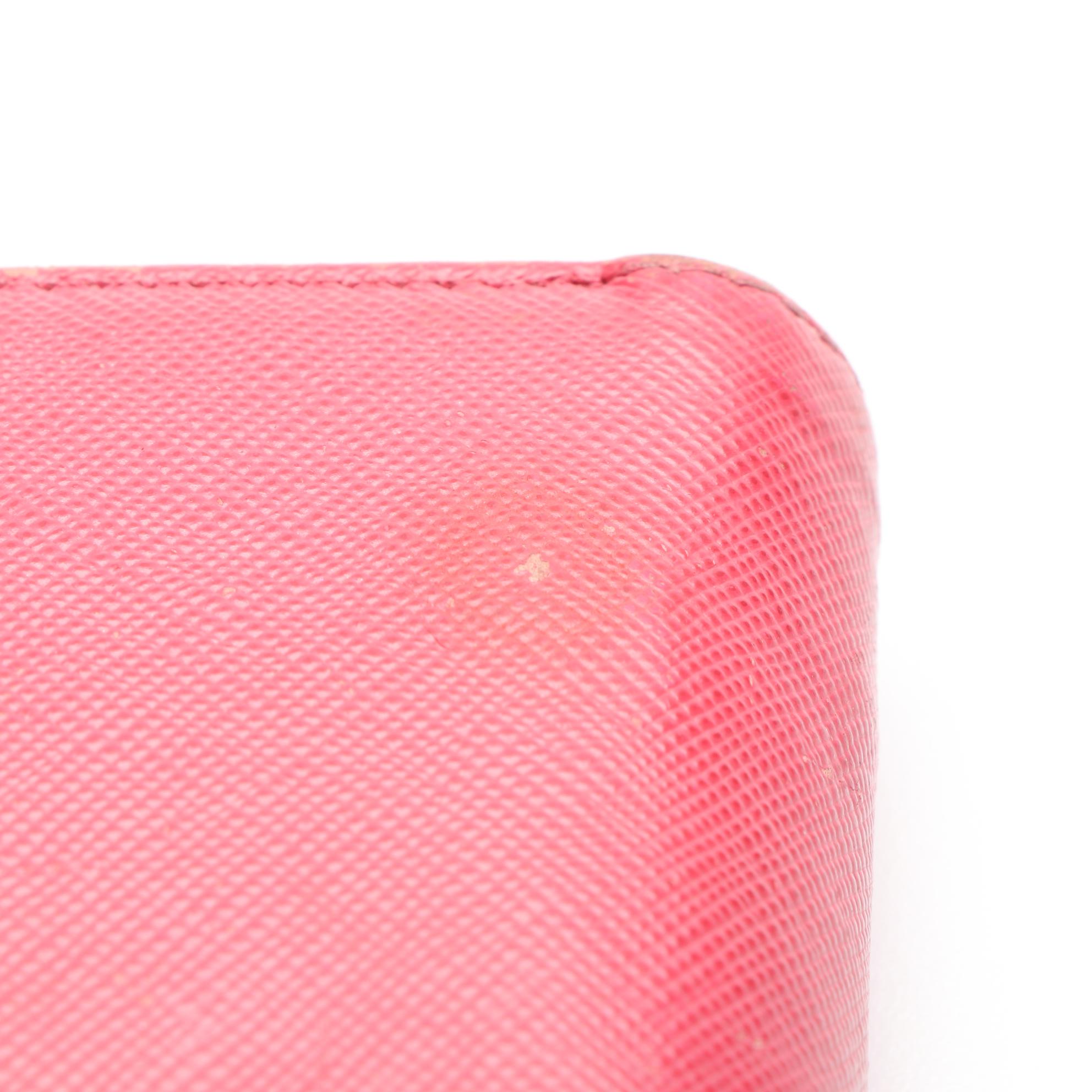 Prada Zip-Around Wallet in Pink Saffiano Leather