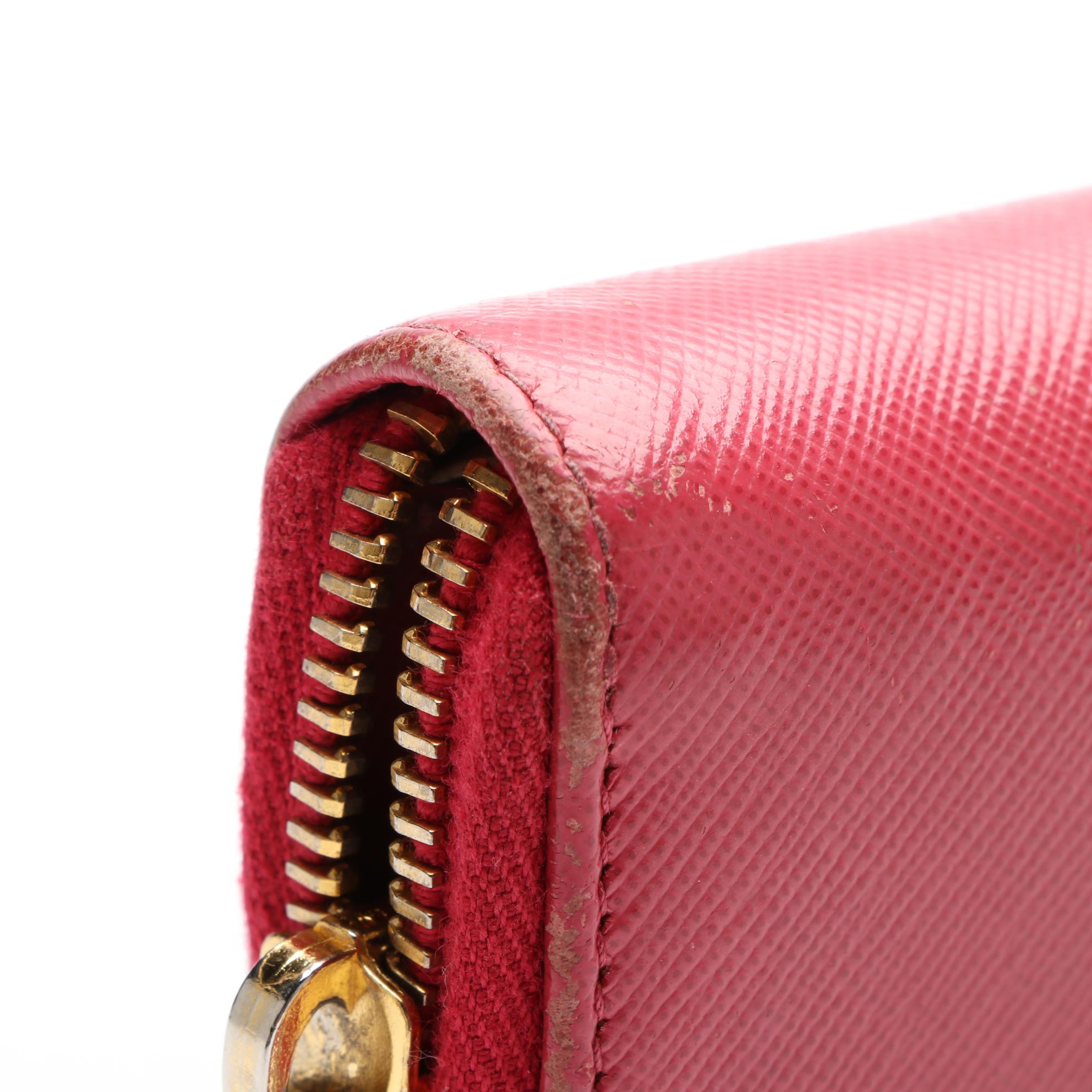 Prada Zip-Around Wallet in Pink Saffiano Leather