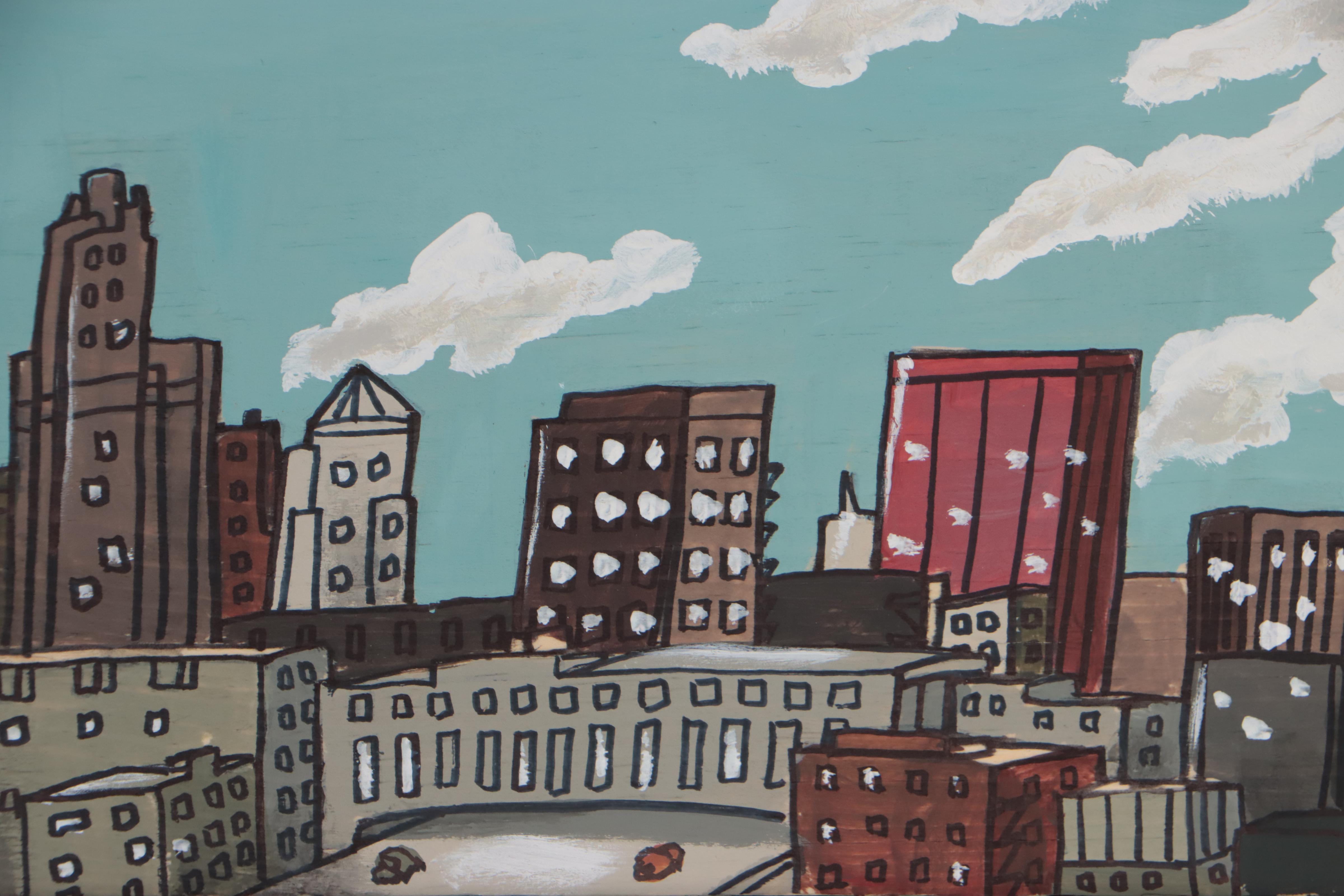 Aaron Wooten Cityscape Acrylic Painting "Chicago Skyline," 2022