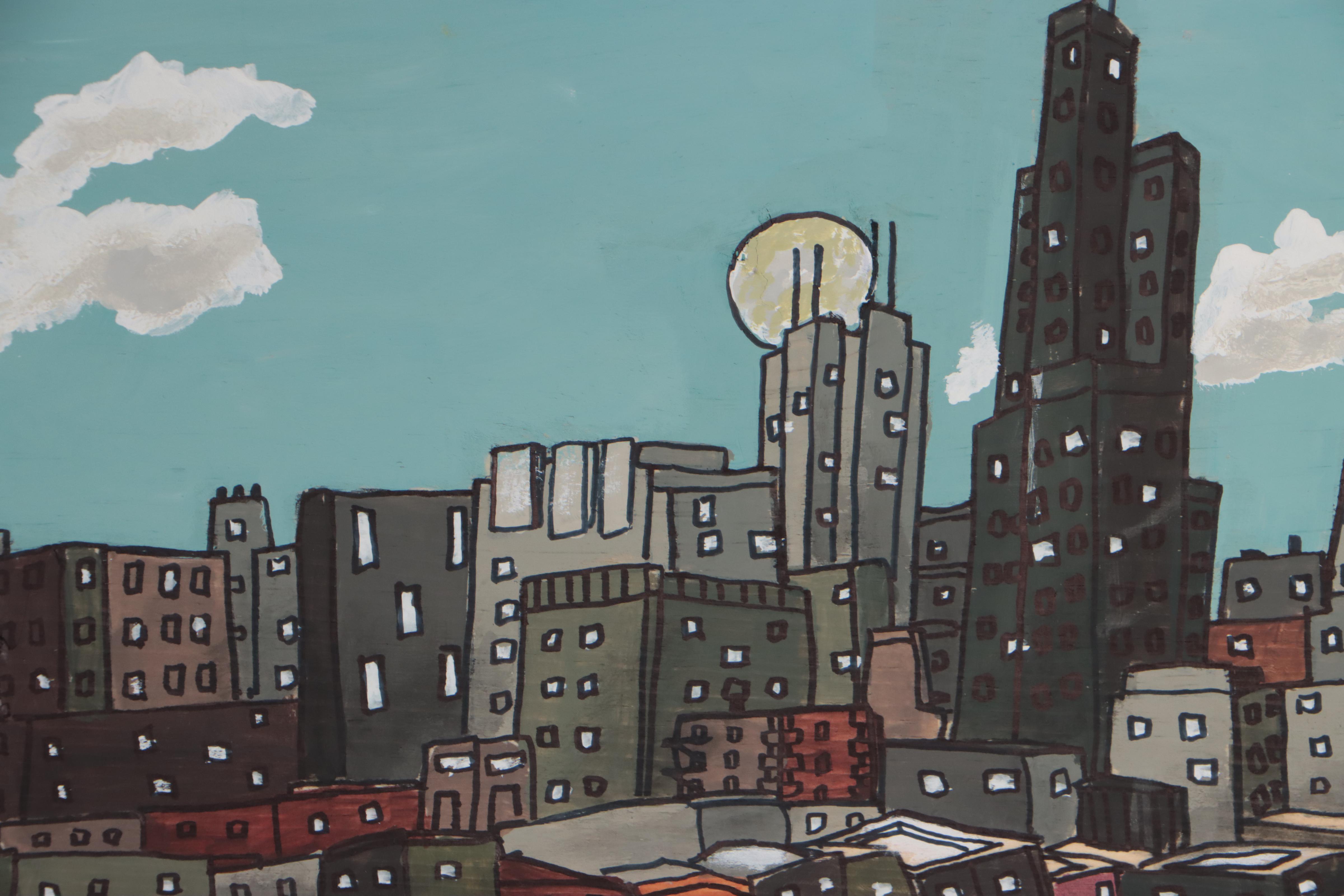 Aaron Wooten Cityscape Acrylic Painting "Chicago Skyline," 2022