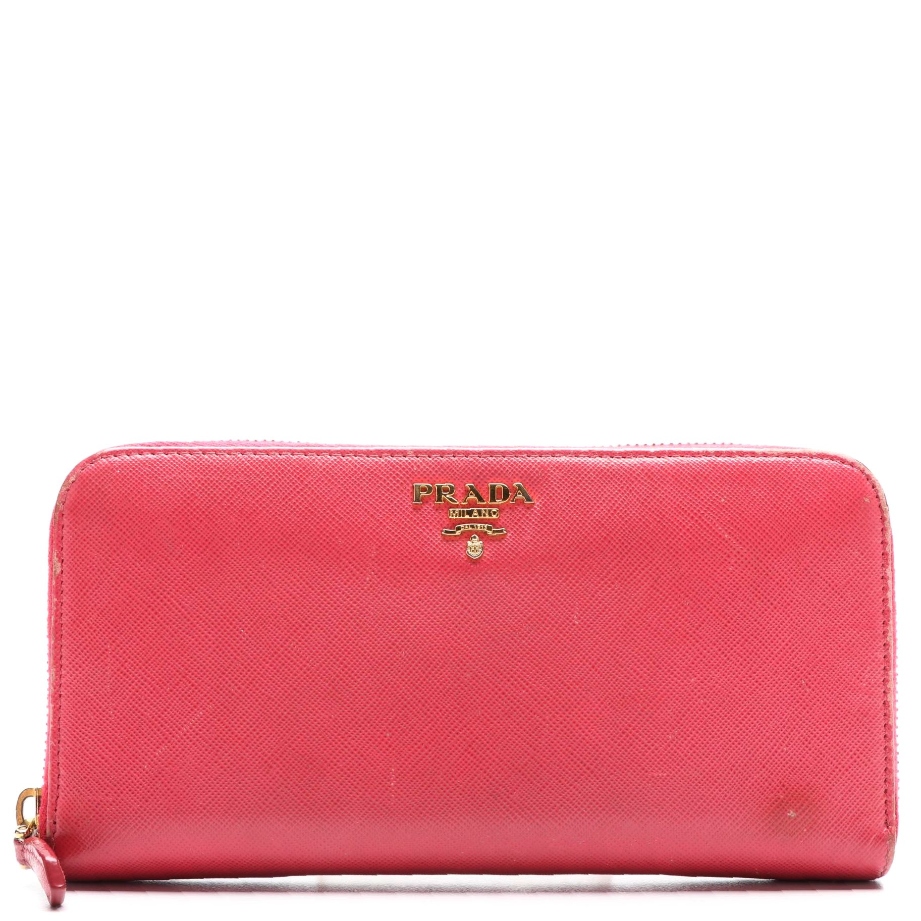 Prada Zip-Around Wallet in Pink Saffiano Leather