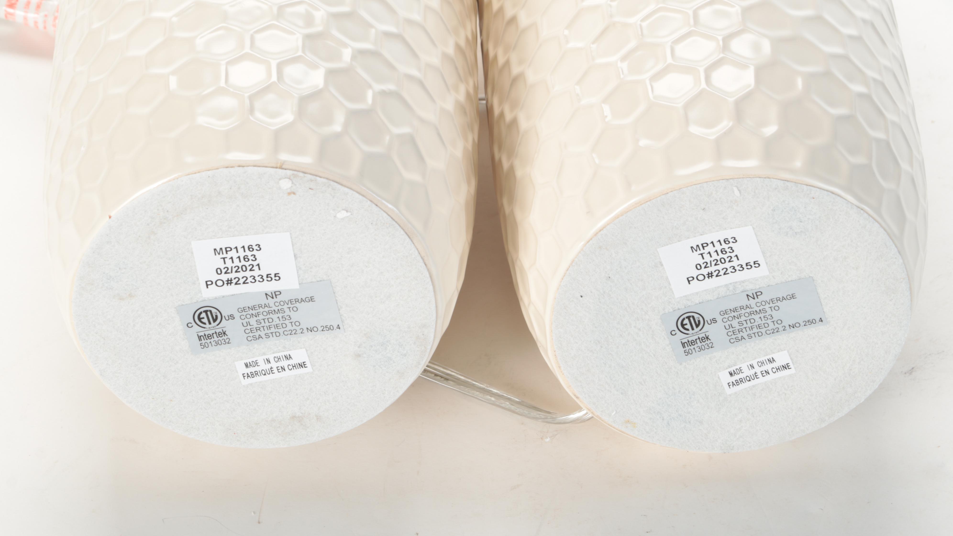 Décor Therapy "Maputo" Embossed Honeycomb Motif Ceramic Table Lamps, 2021