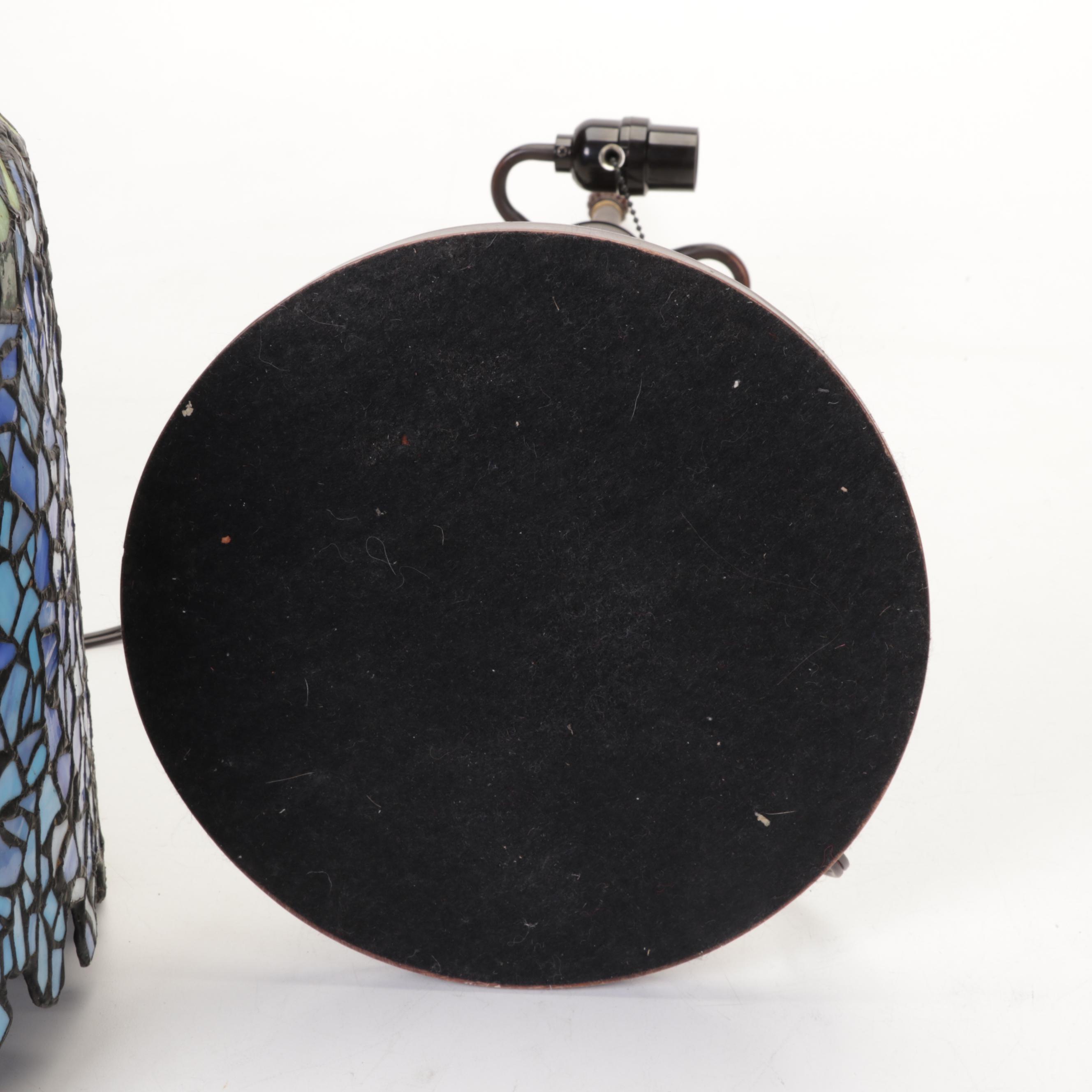 Art Nouveau Style Wisteria Slag Glass Shade and Pressed Metal Table Lamp