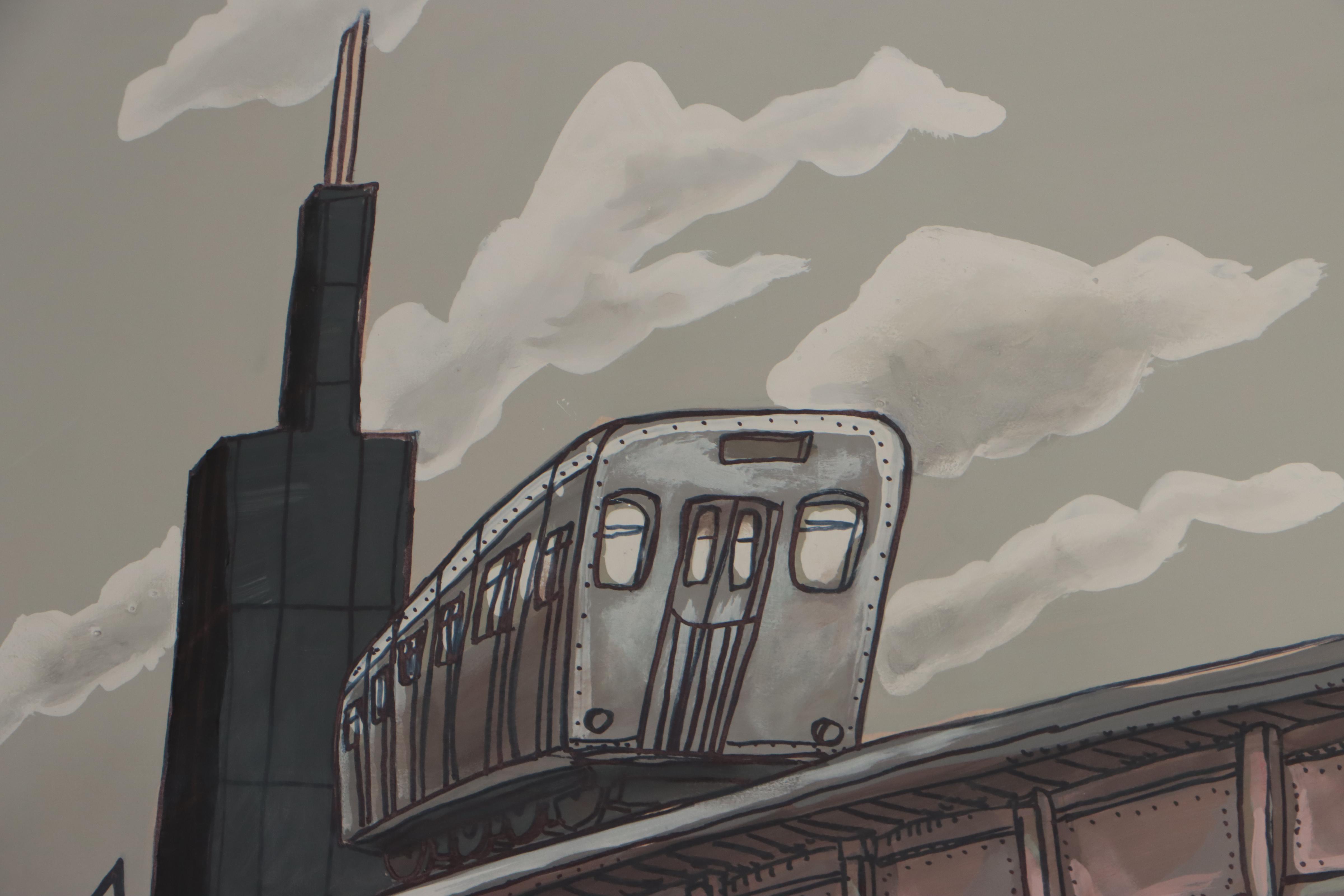 Aaron Wooten Cityscape Acrylic Painting "The Green Line," 2022