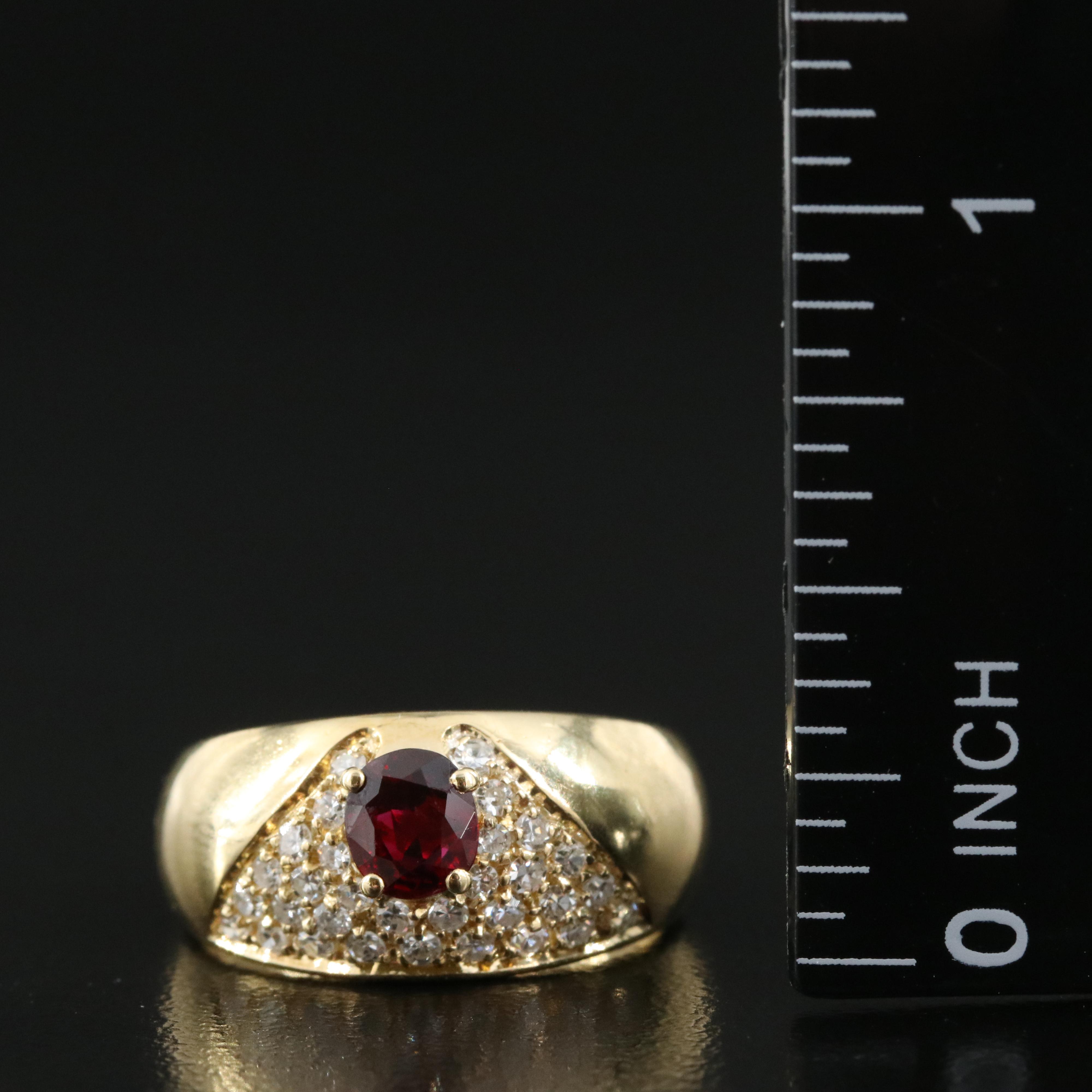 18K Pavé Diamond and Ruby Dome Ring