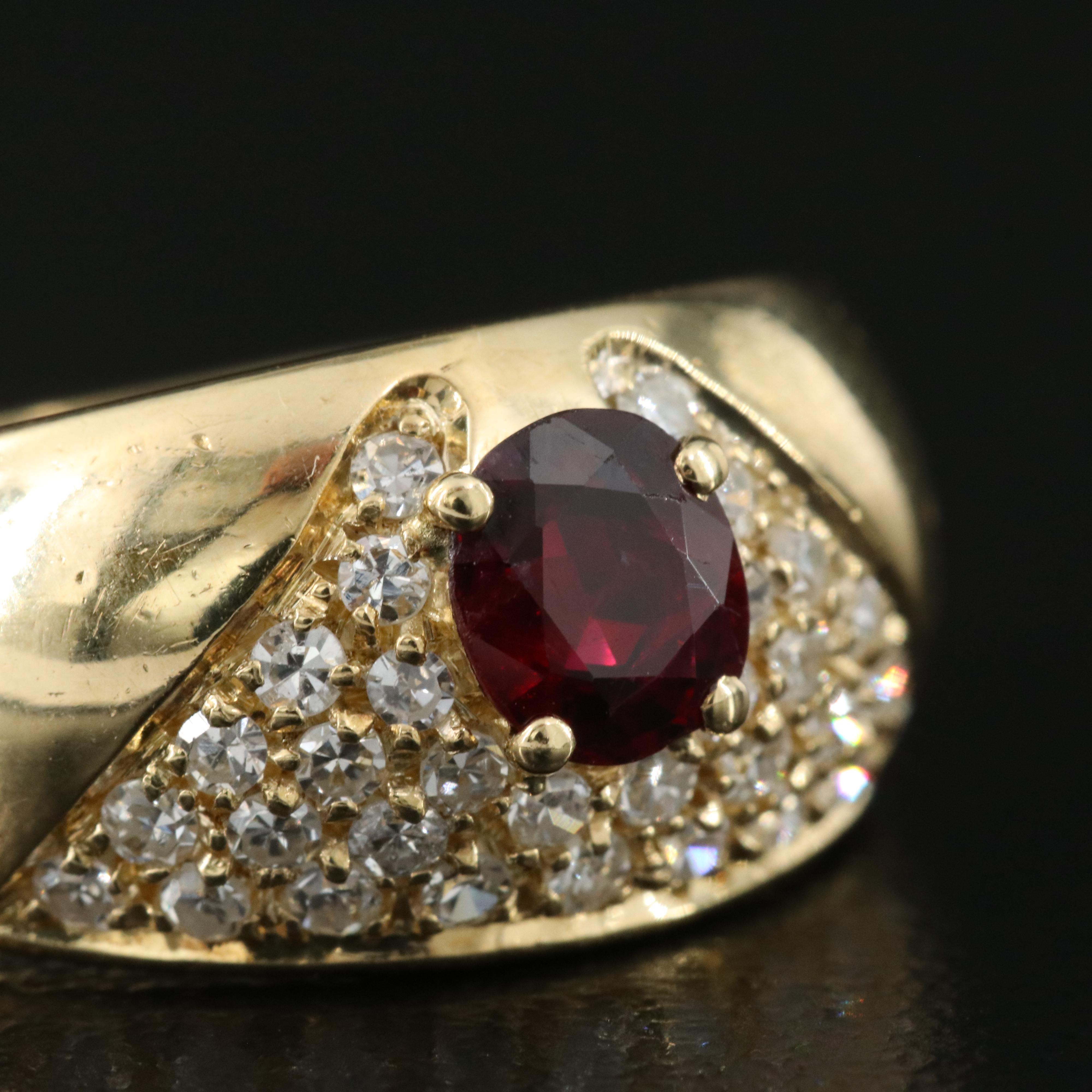 18K Pavé Diamond and Ruby Dome Ring