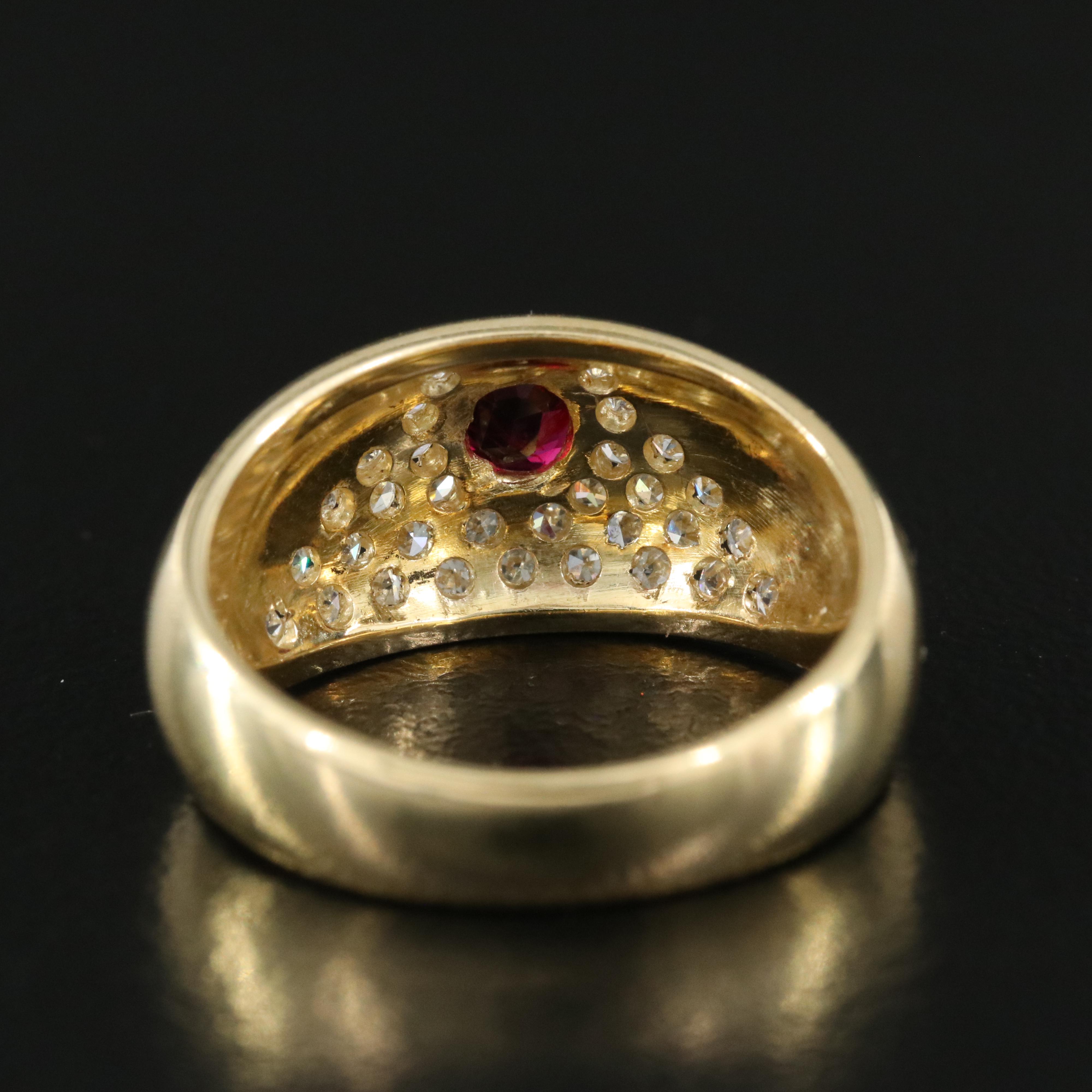 18K Pavé Diamond and Ruby Dome Ring